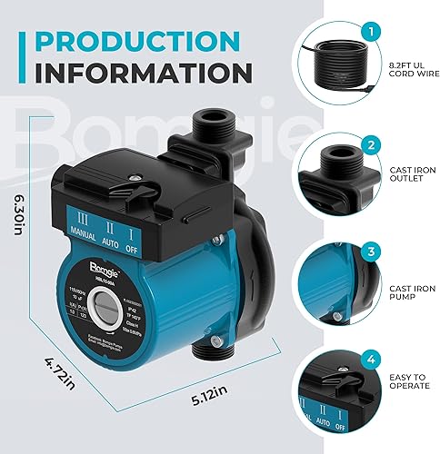 Miniatura 5 de BOMGIE Bomba de recirculación de agua caliente de 123 W 115 V, bomba de circulación de agua caliente, sistema de recirculación cabeza automática de