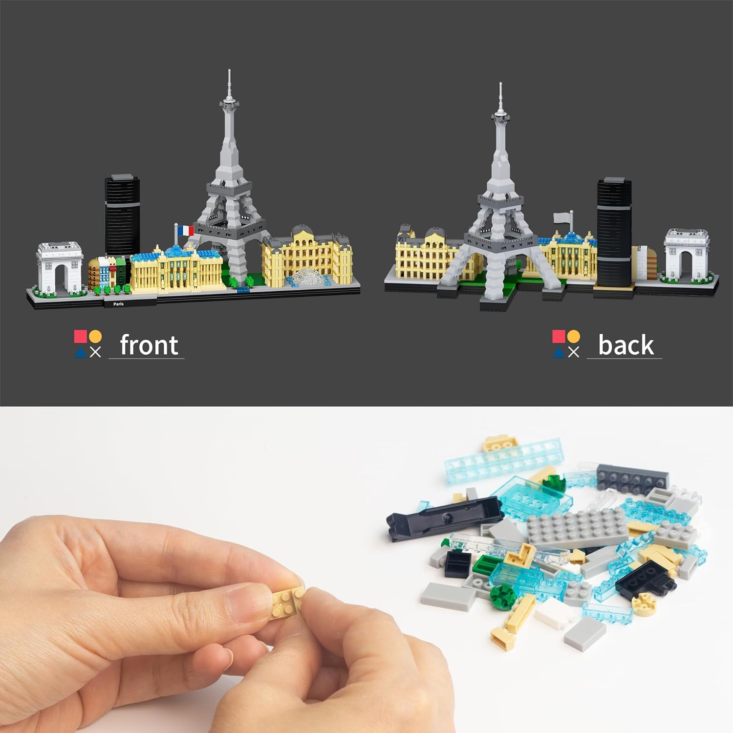 Architecture Paris Micro Building Blocks Set with Eiffel Tower and The Louvre Skyline Series Adult and Assembly World Famous Landmarks Construction Present Kit 3680 pcs