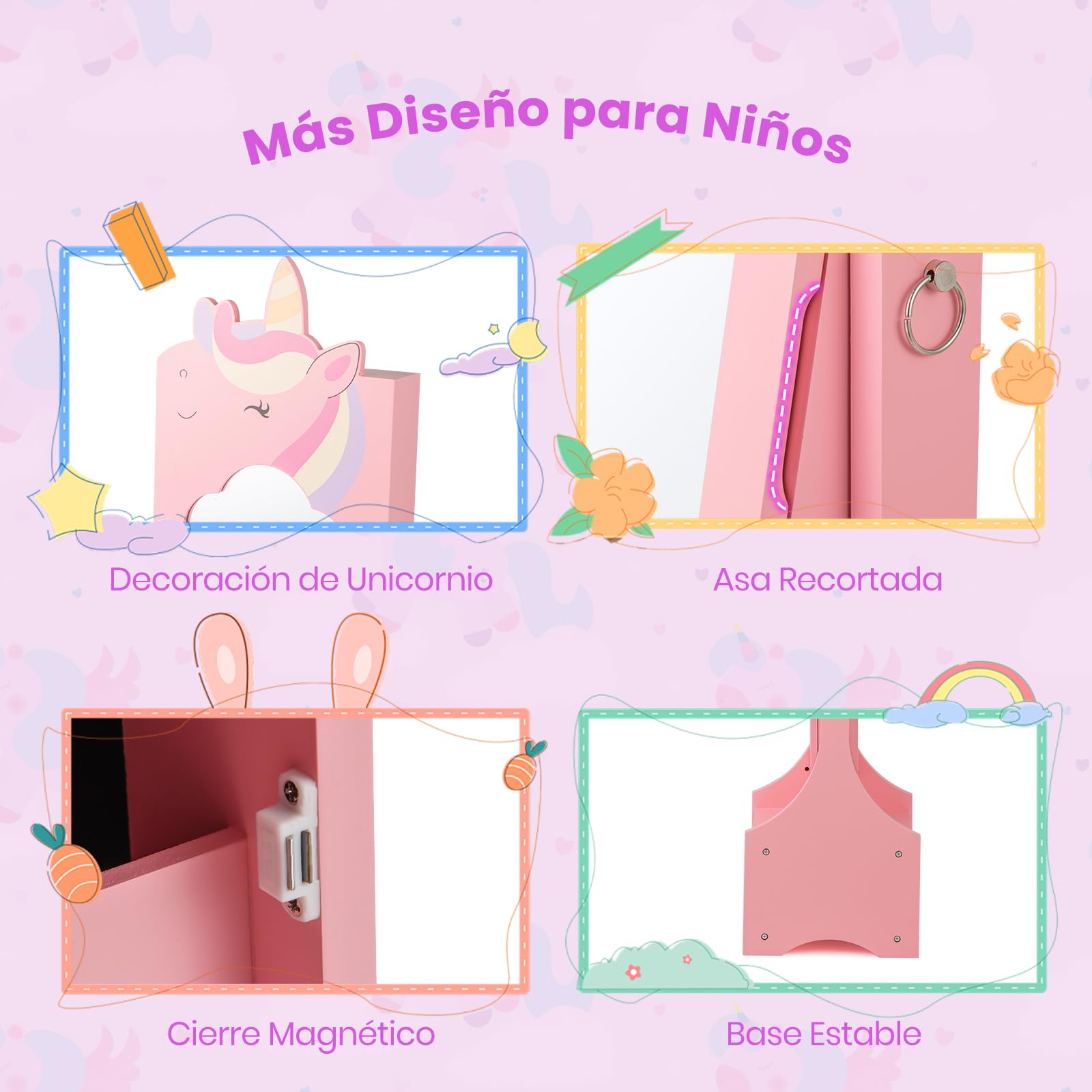 GOPLUS Armario de Joyería para Niños con Espejo de Cuerpo Completo, Organizador de Joya de Pie con Cajón Plegable, 2 Ángulos de Inclinación Ajustables, Armario de Joyas Infantil (Rosa)