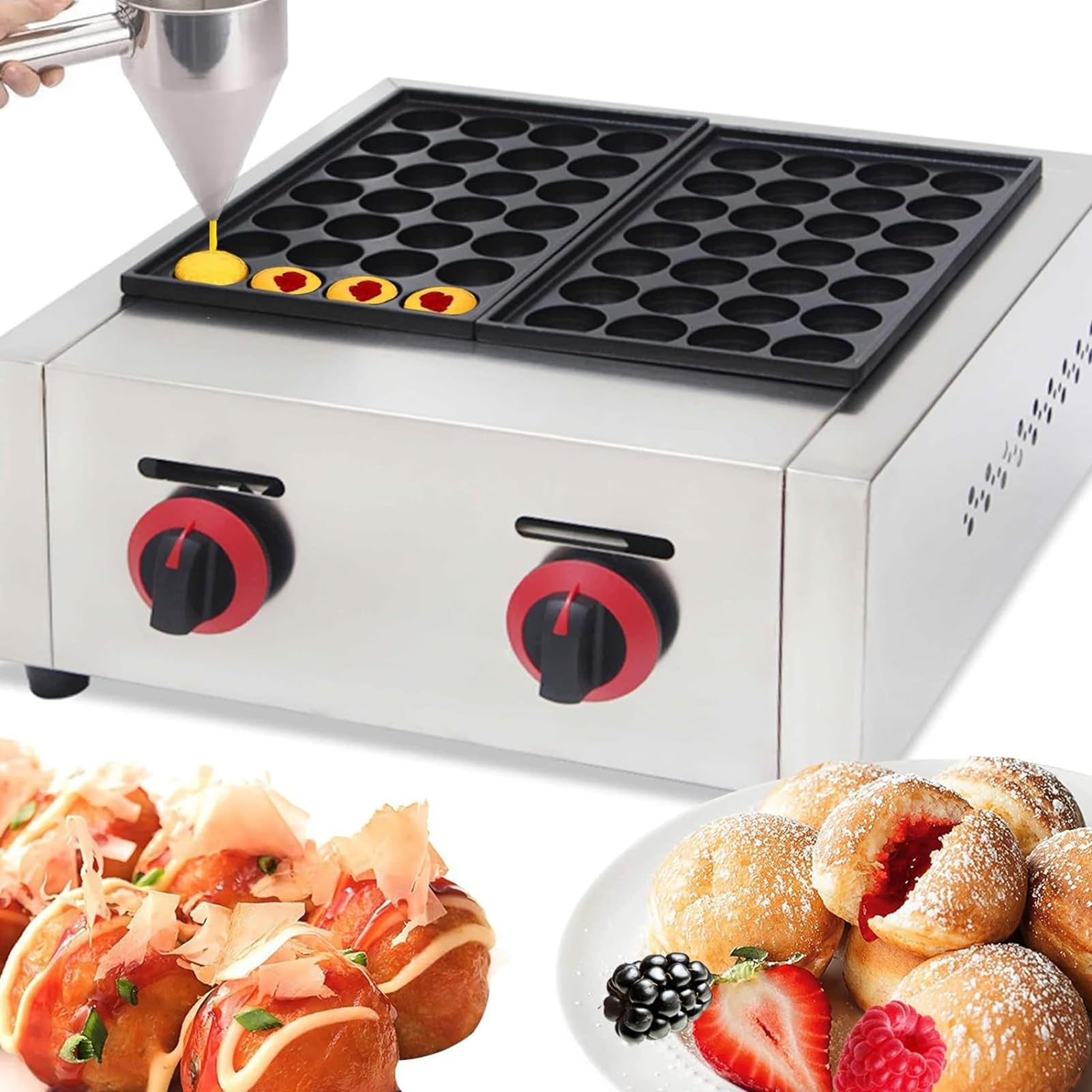 UMJIGF Commercial Pan 56 Holes LPG Gas Grill Machine for Cake Pops, Pancake Balls, Donut Holes,