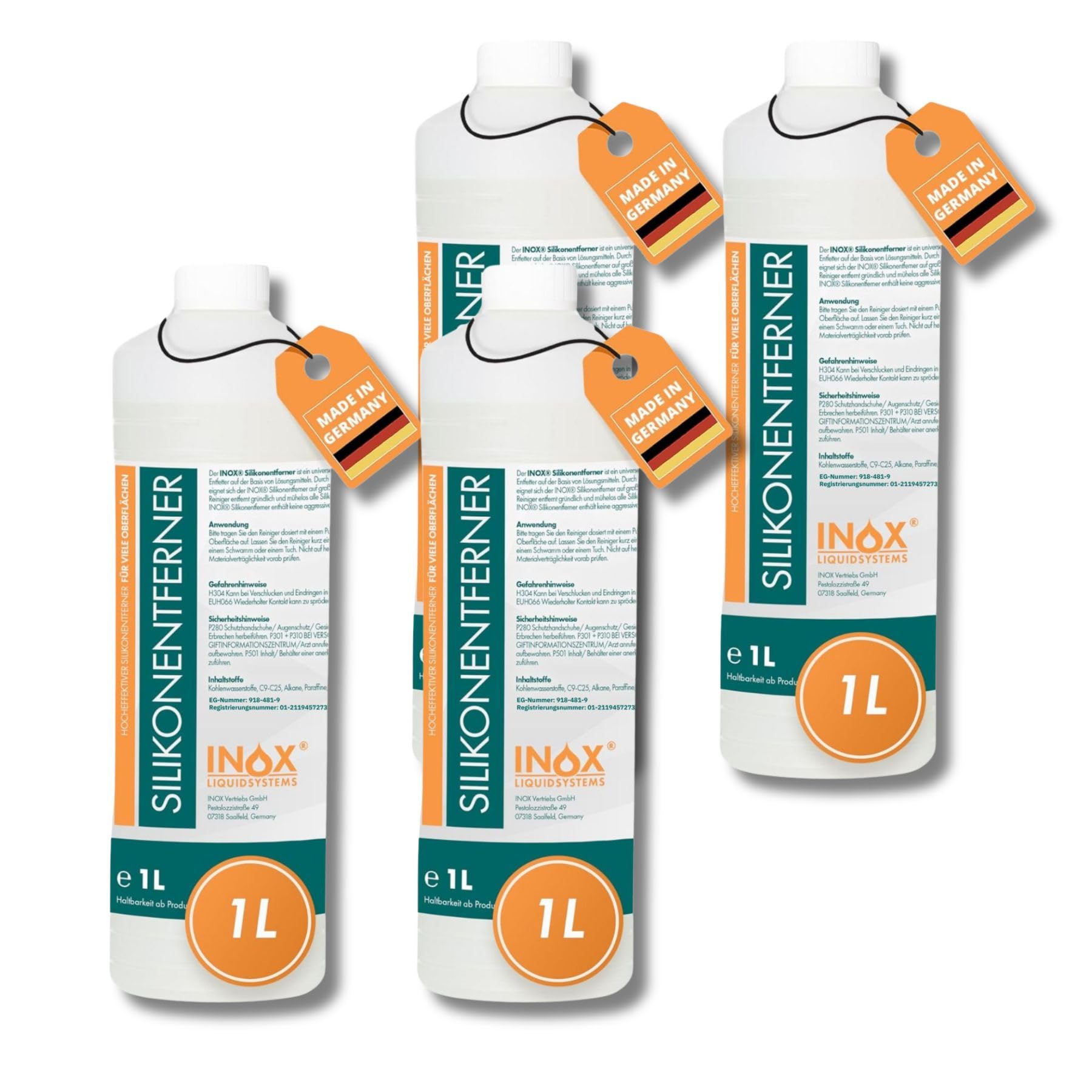 INOX® - Silikonentferner 4x1L IX400 | Der Silikonreiniger entfernt mühelos Fette, Öle & Silikon | Intensive Reinigung | Wachsentferner für Autolack | Besonders schonend