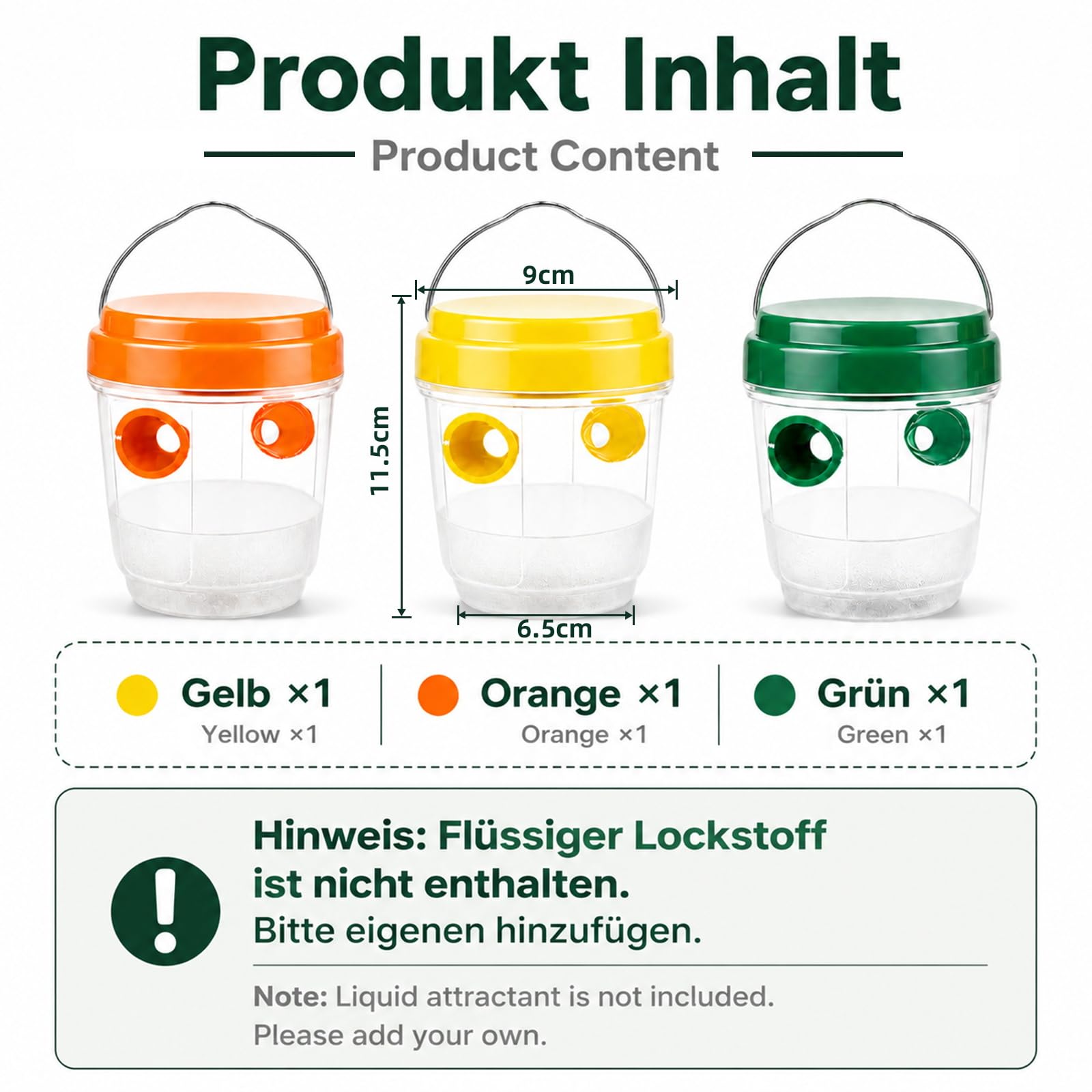 3 Stück Wespenfalle, Öko Wespenfalle für Draußen, Wespen Abwehr mit Aufhängegriff, Insektenfalle Draußen, Mittel Gegen Wespen Vertreiben, Fliegenfalle, Wespenabwehr für Garten Obstgarten Hof Camping