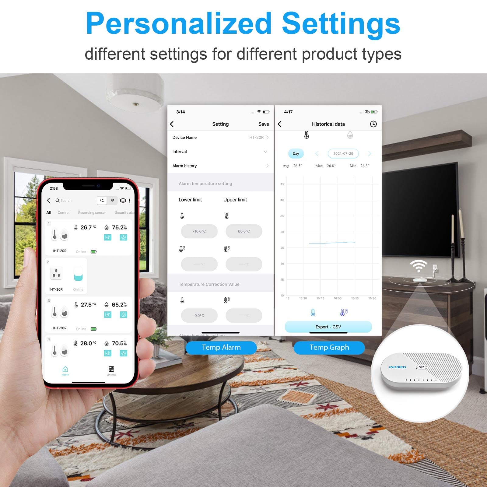 Inkbird IBS-M1 WiFi Gateway verbindet mit Thermo-Hygrometer und WLAN-Router Überwachen Sie Temperatur und Luftfeuchtigkeit überall über die App