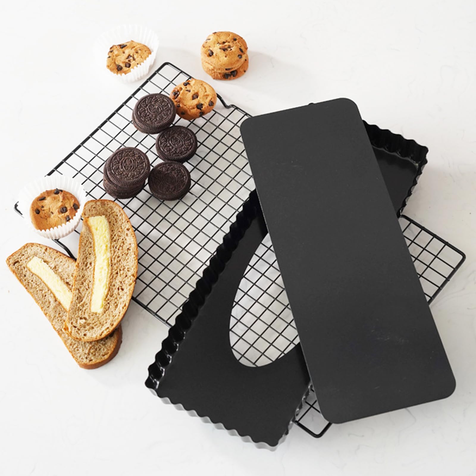 Bellabon Prostokątna forma do tarty z podnoszonym dnem, prostokątna forma do quiche, formy do tart, forma do quiche ze zdejmowanym dnem z podnoszonym dnem, do ciast, muffinek i ciasteczek 36 x 14 x 3