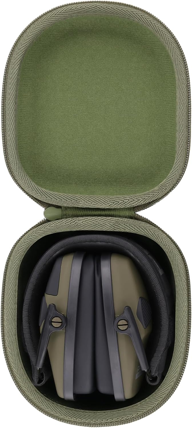 Army Green Case for Walkers Razor Slim/Howard Leight/Prohear 066 016 Electronic Ear Protection Muffs and Shooting Glasses