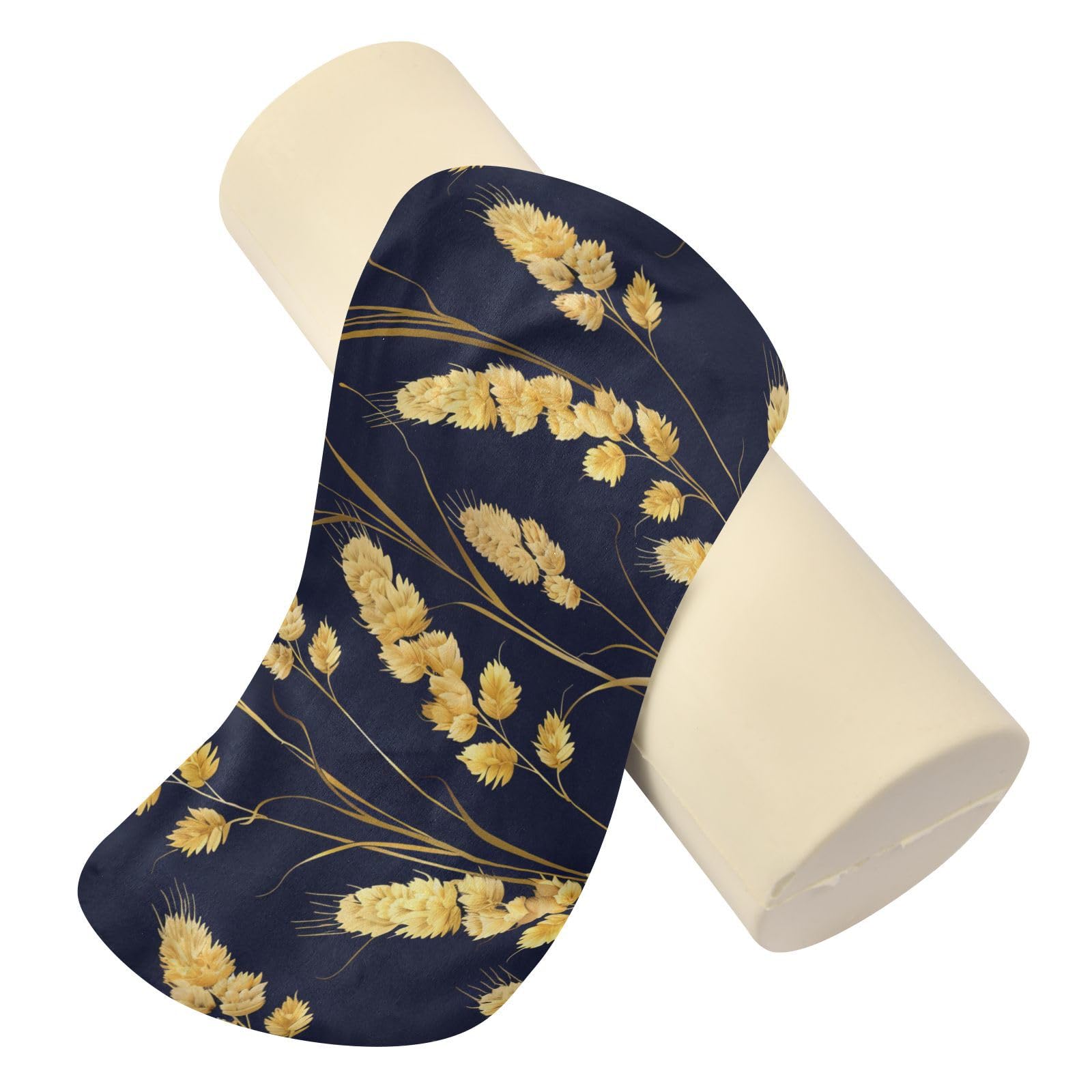 miaozhen Rice Ears Gold Black Neck Cushion Pillow Round Pillow Forms almohadas para el Cuello 5.5''x17''