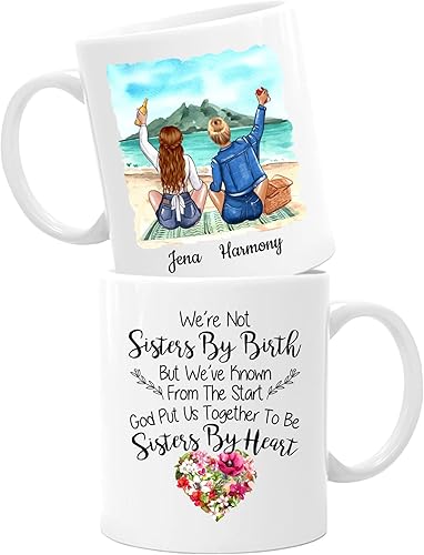 Vista 31 de Taza de café blanca de 2 mejores amigos, 11 onzas, 15 onzas, taza de amistad personalizada para mujeres, mejor amiga, mejor amiga, hermana, hermana