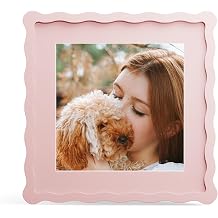 10x10 Picture Frame with Mat for 8x8, Wavy Edge Wooden Real Glass Photo Frame for Tabletop and Wall Hanging, Pink, 1 Pack