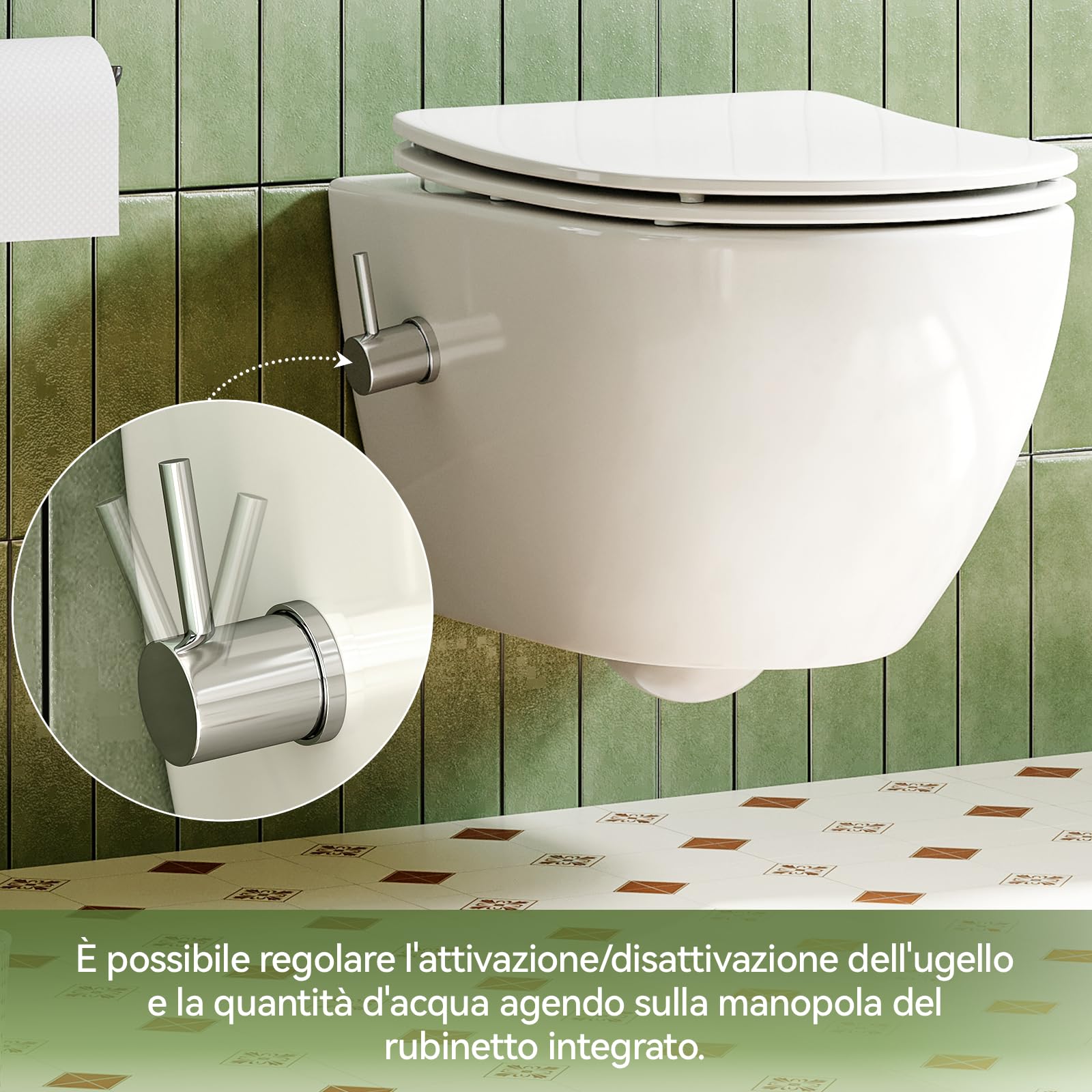 WC con ugello integrato, WC sospeso con funzione bidet, WC con rivestimento nano-rivestimento, WC con rubinetto, sedile WC con abbassamento automatico, 53 x 36 x 35 cm