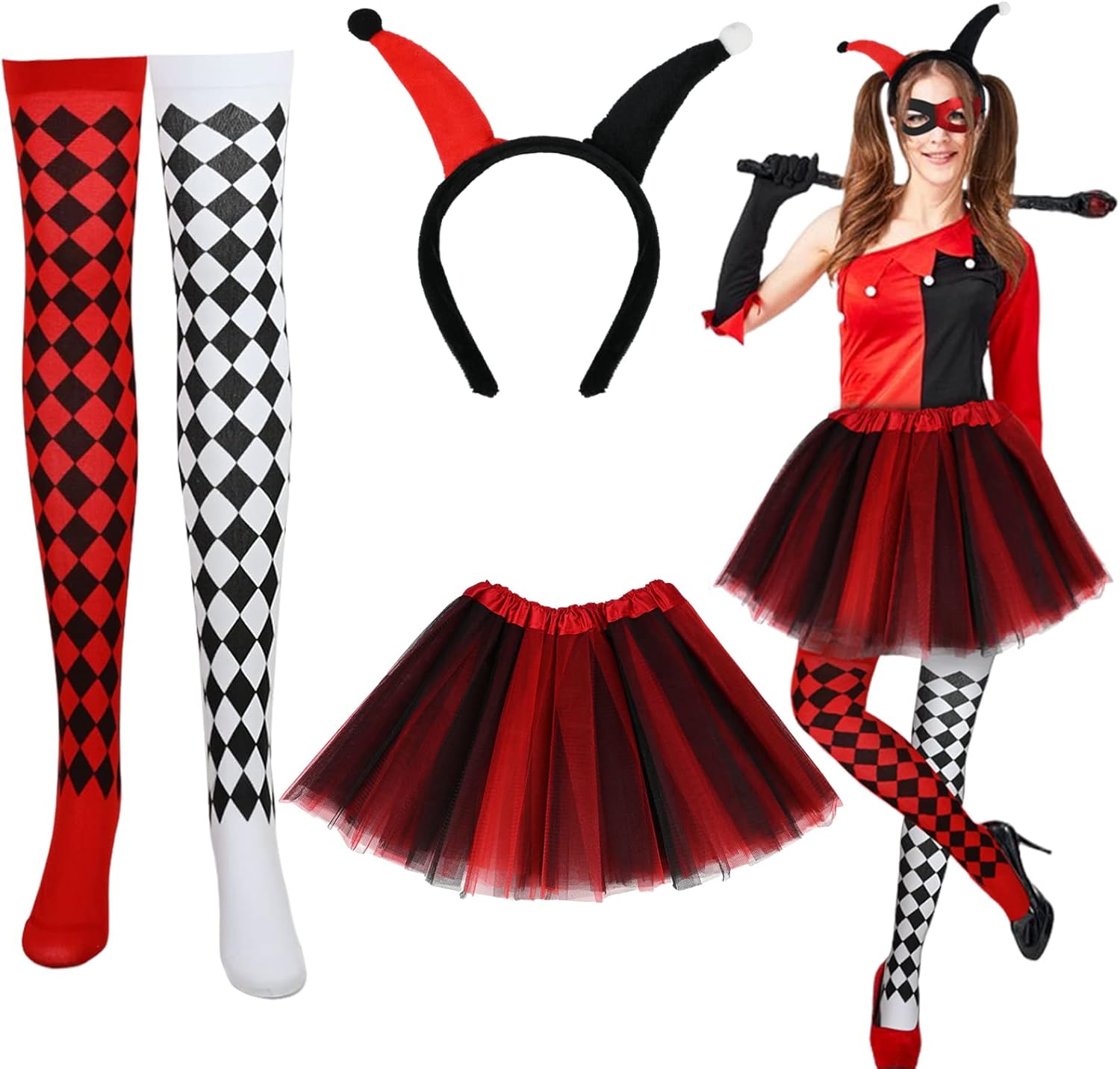 Matiniy 3 Pcs Killer Clown Costume Red White Clown Costume Set Halloween Kids Wicked