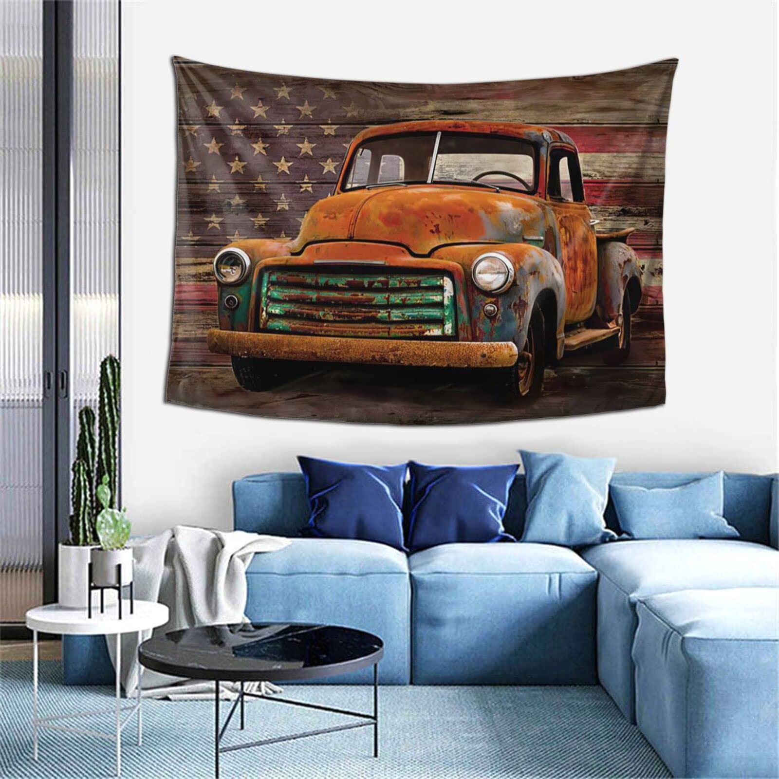 SctmkoAmerican Flag Tapestry, Aesthetic American Flag Vintage Old Truck Tapestry for Bedroom Wall Hanging Tapestry Home Decorations for Living Room Bedroom Dorm Decor 40x60 inch