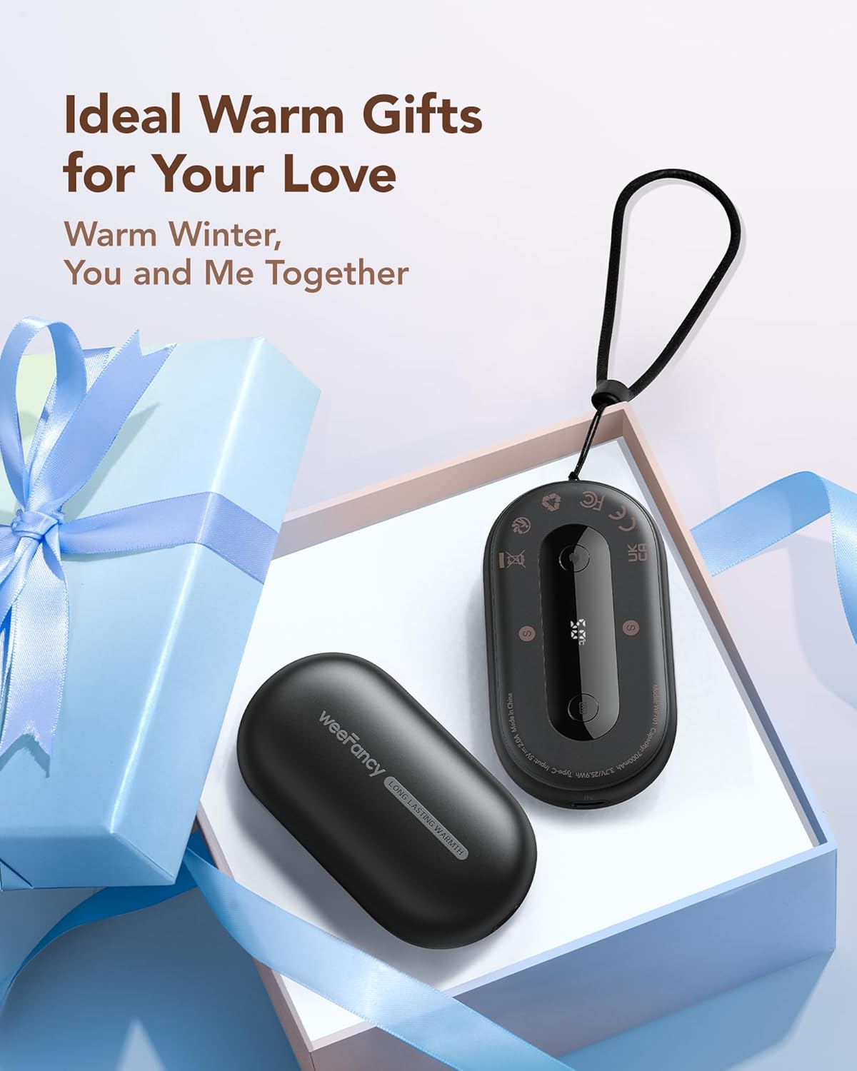 Ultra-Thin Mini Portable Charger 10000mAh & Rechargeable Electric Hand Warmers 2 Packs Gifts Kit