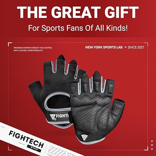 Miniatura 2 de FIGHTECH Guantes de entrenamiento para hombres y mujeres, guantes de levantamiento de pesas sin dedos con palmas acolchadas, guantes de gimnasio