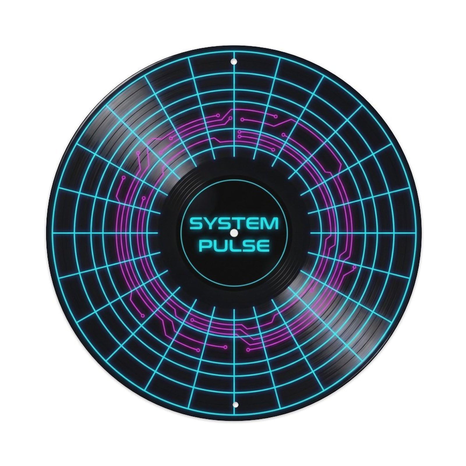 Synth Pop Sound System Neon Grid On Black Vinyl Records Metal Tin Sign