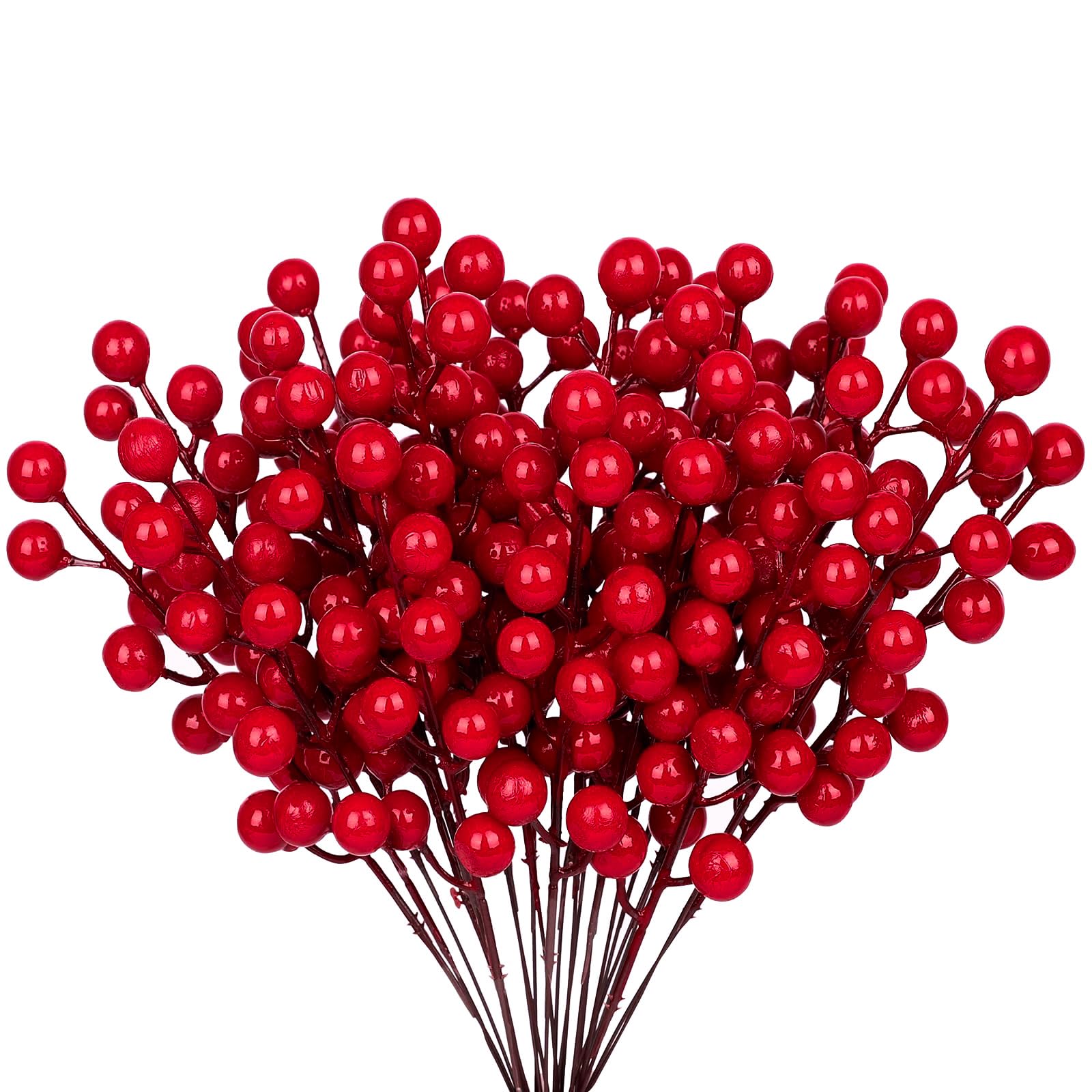 MACTING24 Pcs Tree Decorations, Christmas Ornaments Artificial Red Berry Stems, 8.9 Inch Picks With Faux Holly Berries for Xmas Garland Wreath Craft Decoration Holiday Home Decor