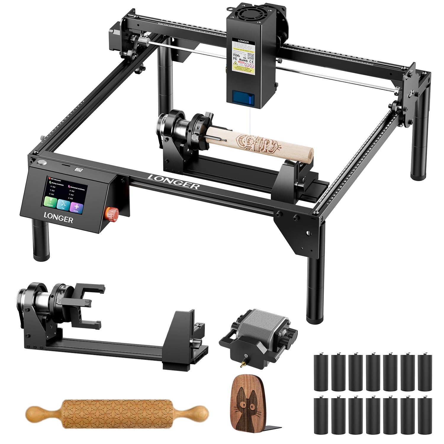 LONGER Ray5 Lasergravurmaschine Set, mit Air Assist Stützfüßen & Klemme, für Holz, Metall & Glas DIY CNC Gravur, 20W, 400 × 365 mm Arbeitsbereich