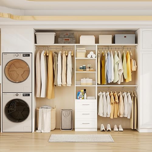 Miniatura 7 de Sistema de armario con cajones, sistema organizador de armario de 5 pies a 8 pies con estantes y varillas ajustables para colgar, sistema de