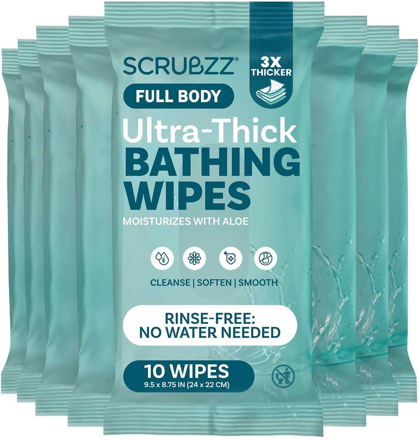 Extra Large Bath Wipes for Adults Bathing No Rinse - 80 Ultra Thick Disposable Body Wipes for Men, Women & Elderly - Great for Gym, Camping, Post Surgery