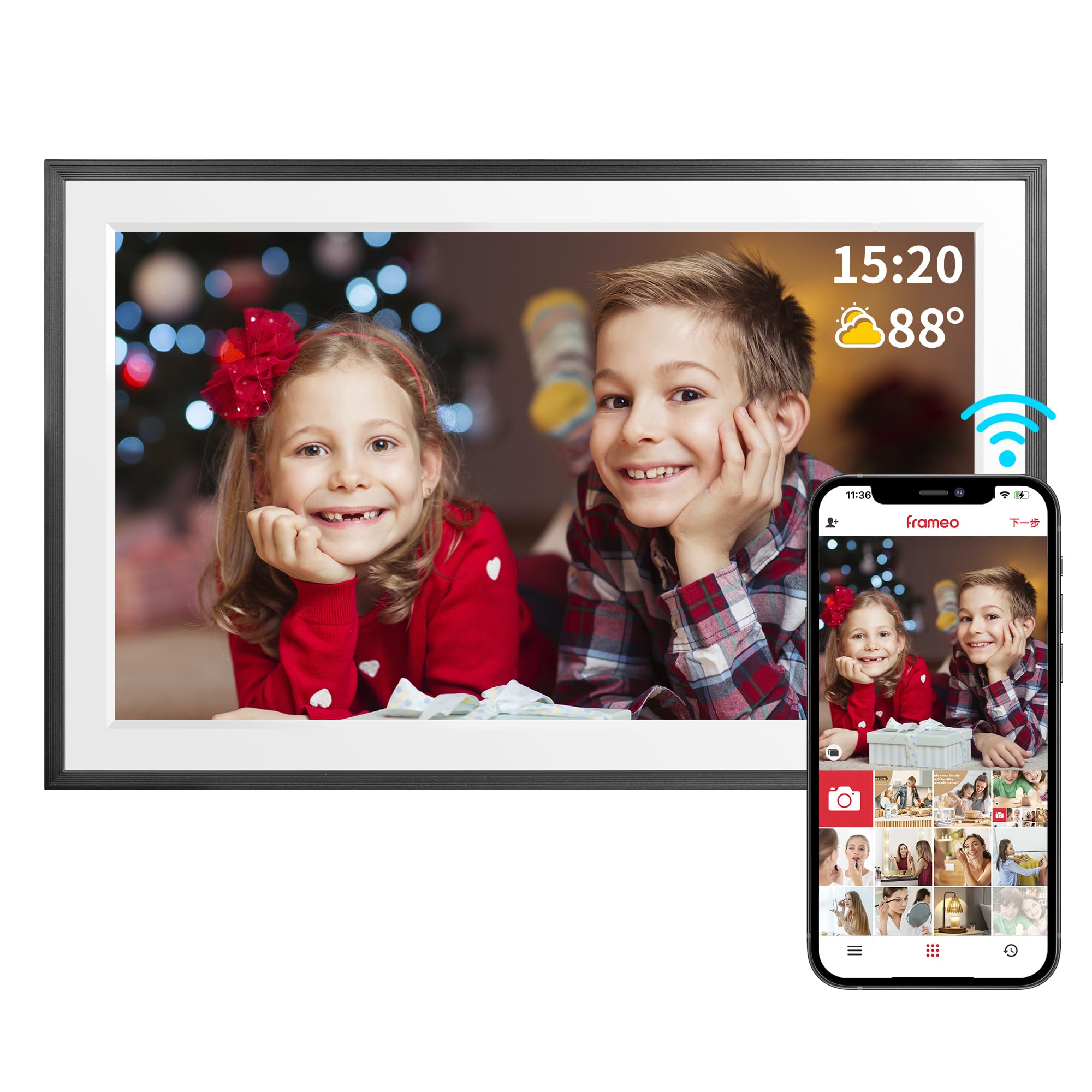 Frameo 10.1 Inch Digital Picture Frame，WiFi Electronic Frame，1280 * 800IPS HD Touch Screen， Smart Digital Photo Frame,32GB Storage, Wall Mountable,