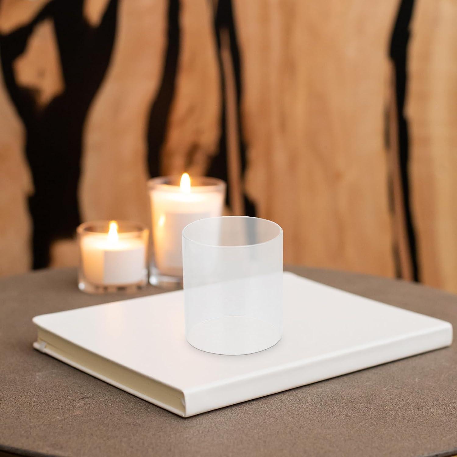 Garneck 2pcs Glass Candle Covers Windproof Candle Shade Covers for Creative Decoration and Office Use Easy to Operate Glass Cylinders