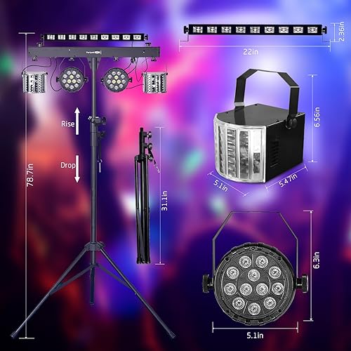 Miniatura 6 de Luces de DJ con soporte, luces de fiesta 5 en 1, luces de discoteca DJ para fiestas interiores, sistema de iluminación de escenario móvil activado
