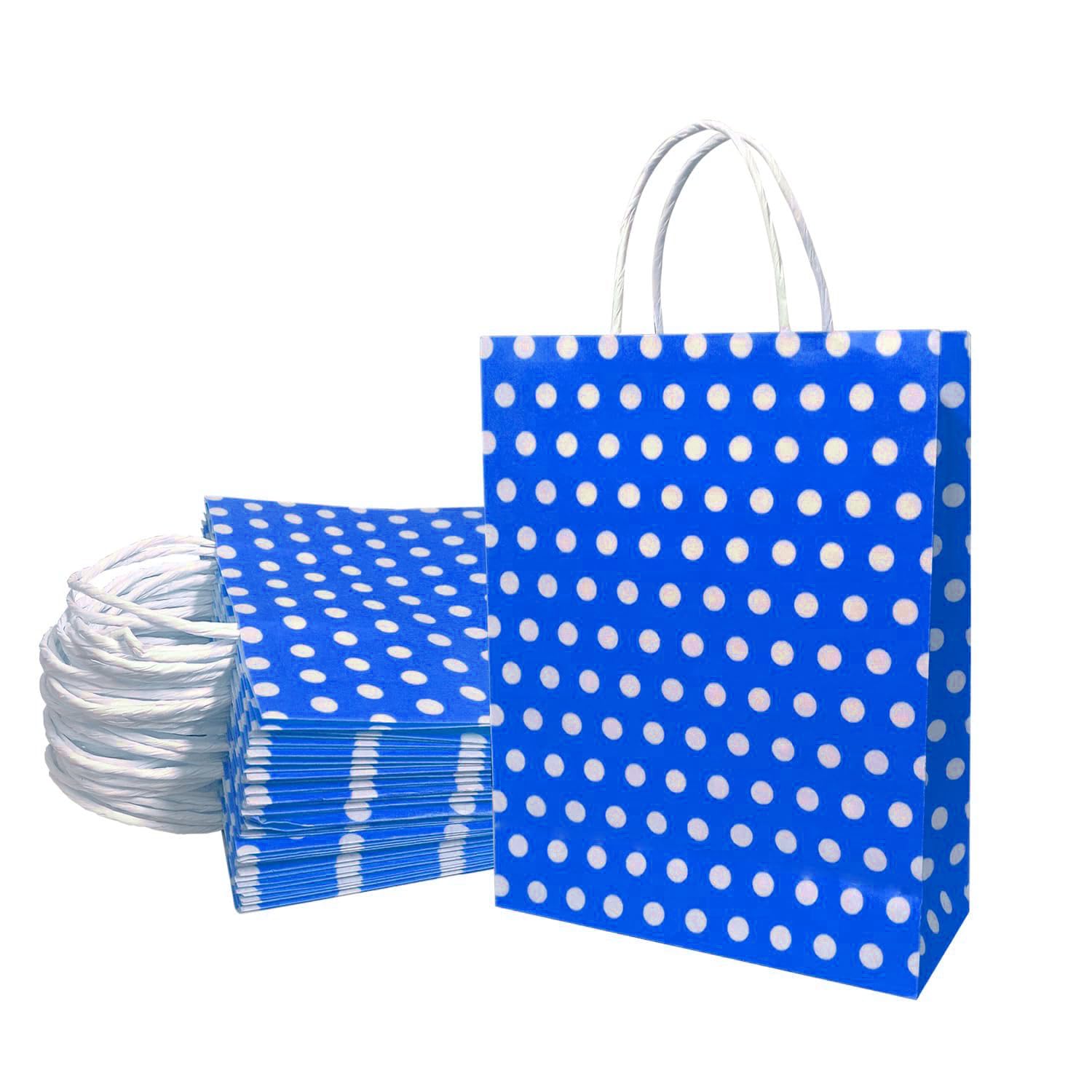 Aakriti Paper Gift Bags with Handles Polka Dot Paper Party Favor Bags for Kid’s Birthday Baby Shower Wedding Festivals Holiday Party (10 x8x3 Inch (Pack of 10), Gift Bags Polka Dot Blue)