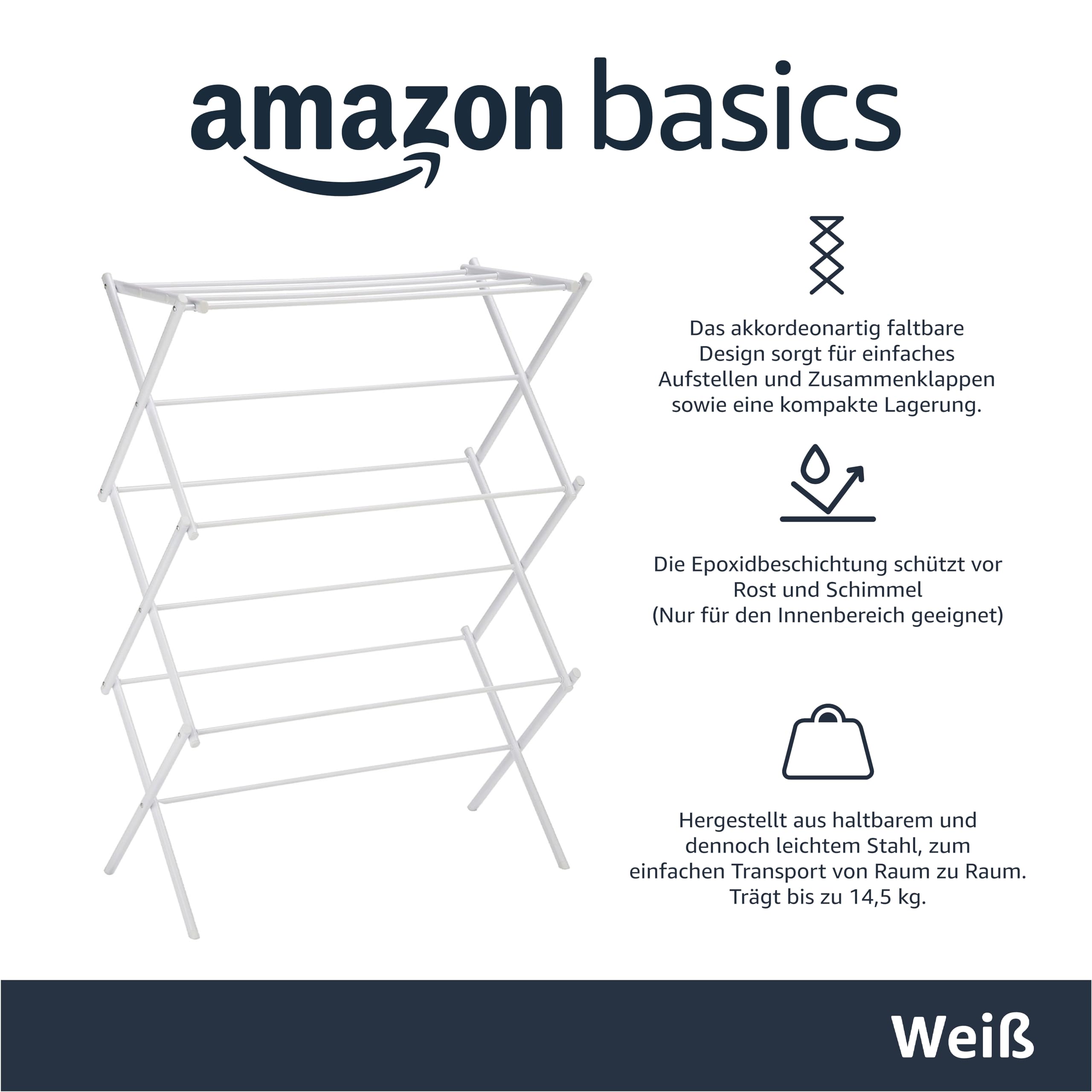 Amazon Basics Klappbarer Wäscheständer 14.5" D x 29.5" W x 41.8" H Weiß