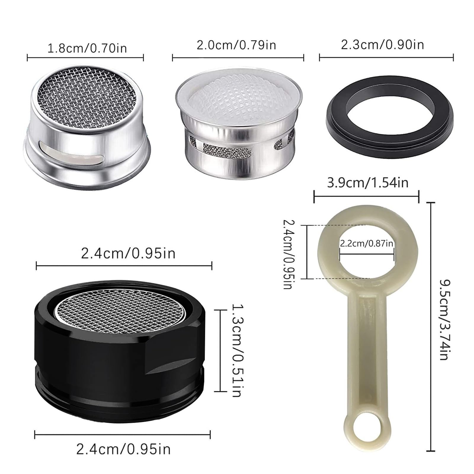 Set di 4 filtri aeratori per rubinetti da Cucina e Bagno | Filettatura Esterna da 24 mm (Nero)