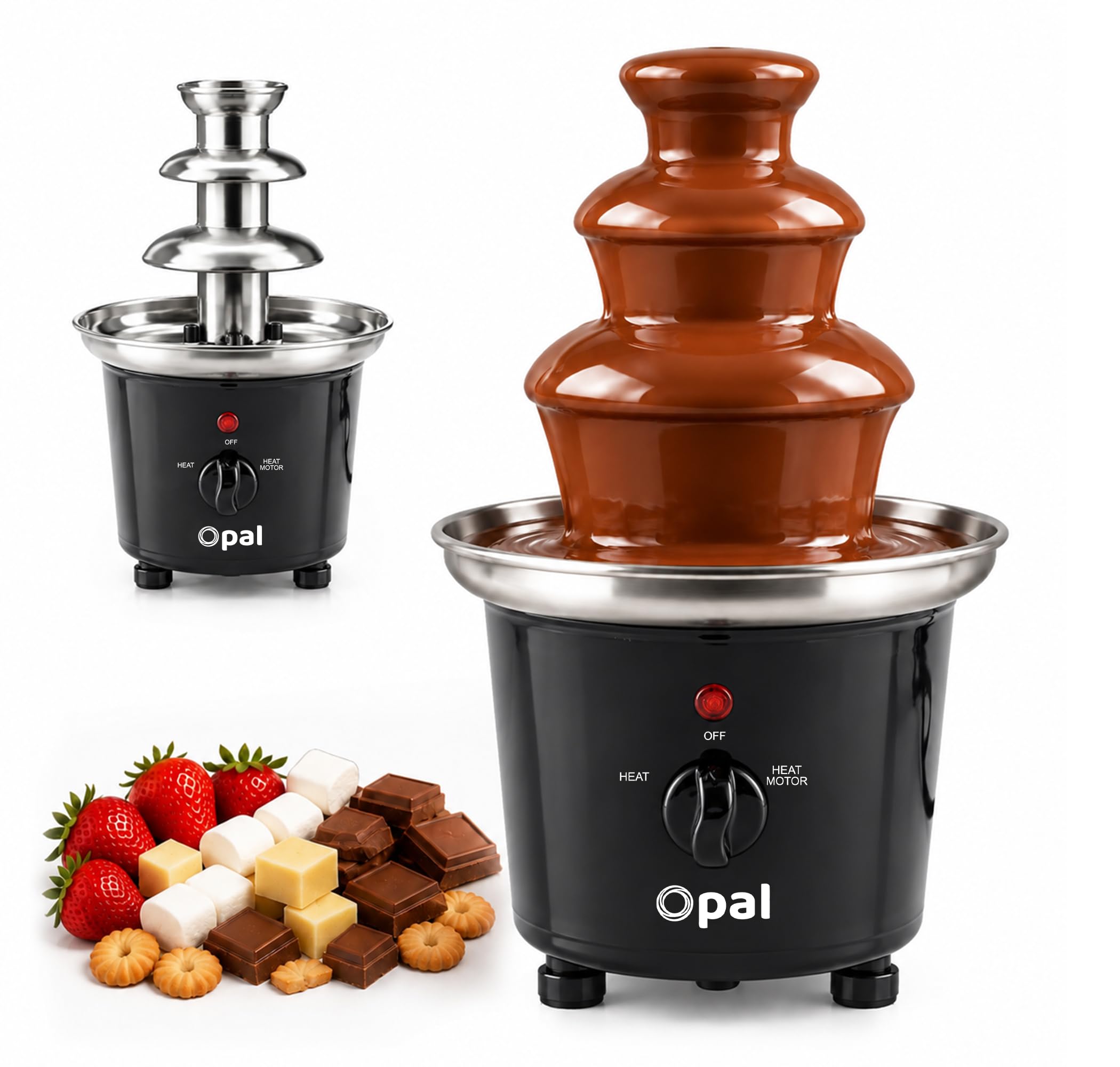 Opal-Schokoladenbrunnen, Edelstahl-Brunnen-Set, elektrische 3-Tier -Maschine mit heißem Schmelztiegel-Boden, 500ML,heiße und flüssige Schokolade für Brunch, Partys, Weihnachten, Silvester (OCF17) Küche, Haushalt & Wohnen