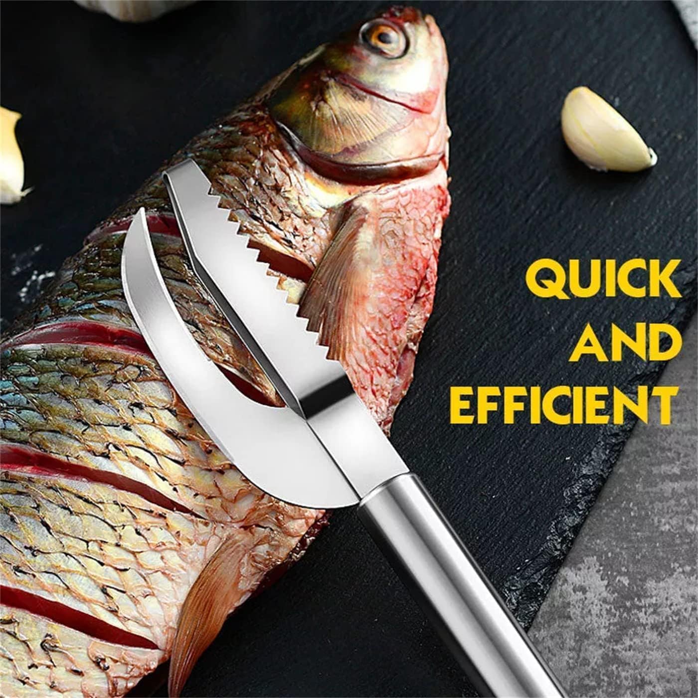 C2SK 3 in 1 Fish Scale Remover Tool | Stainless Steel Fish Scaler with Knife & Cleaning Brush | Durable Fish Descaling Tool for Easy and Fast Cleaning 4