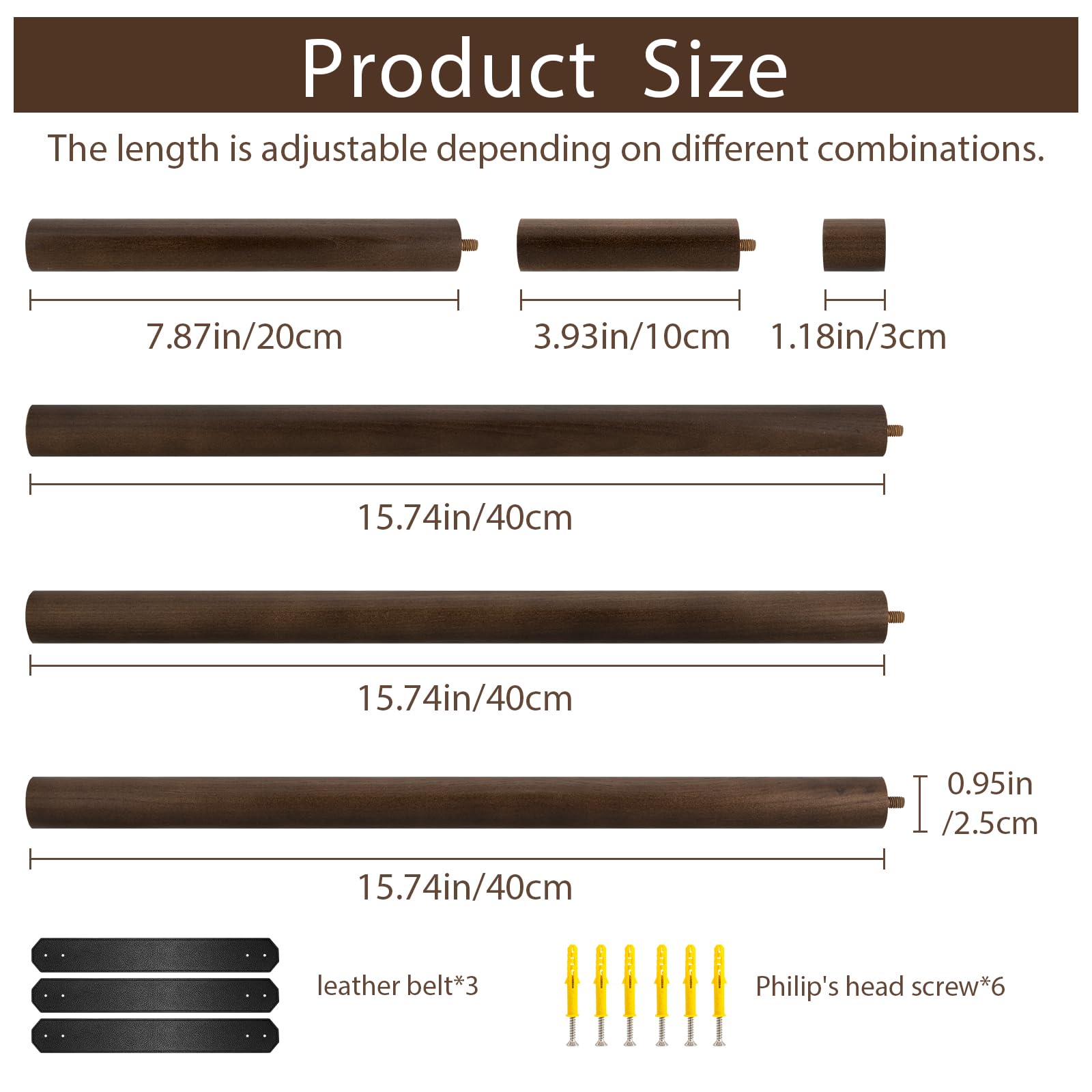 2 ganchos de madera para tapiz, barra telescópica, ajustable, estética, para colgar en la pared, barra rústica de madera maciza para tapices, mantas, cortinas y decoración de pared (9-60