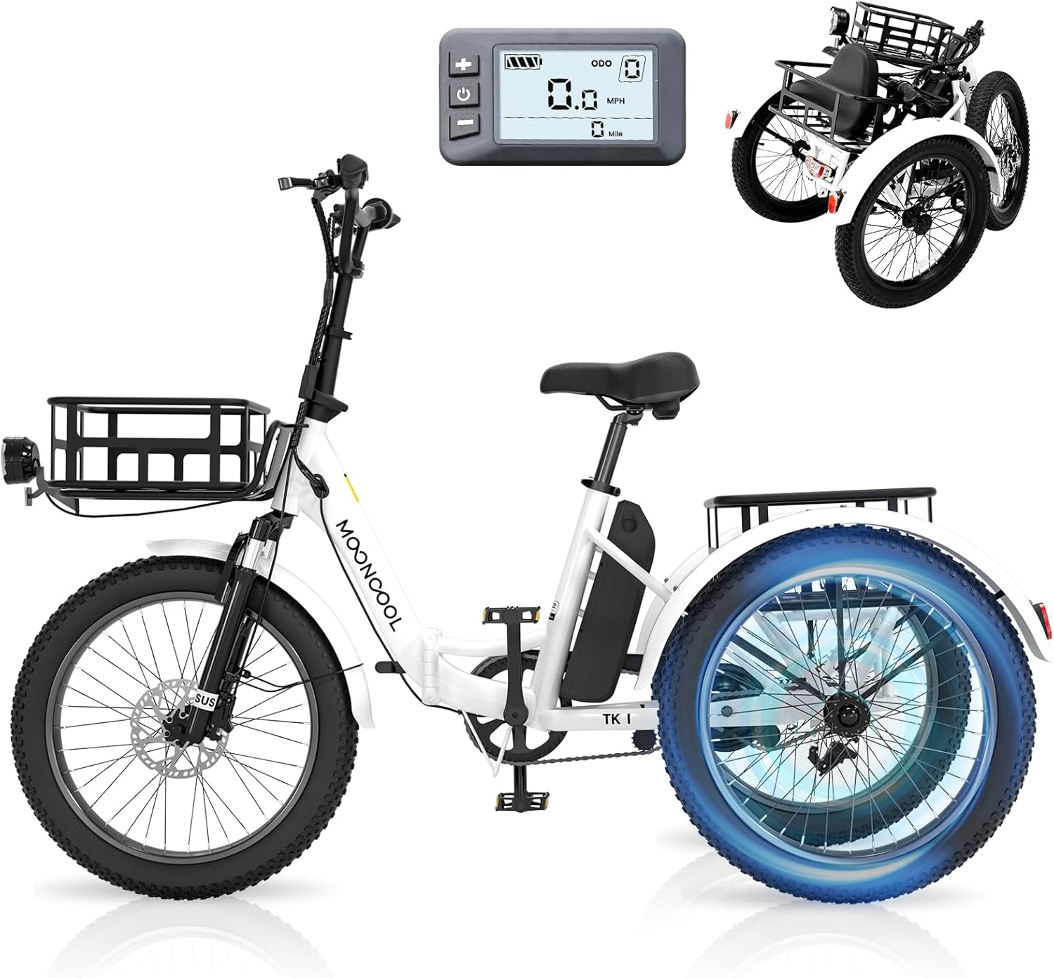Electric Trike, Electric Tricycle for Adults, 20" Folding 3 Wheels Electric Bicycle Bikes, 48V 500W Motorized Electric Ebike with Aluminum Frame, Removable Battery and Large Basket for Women Men