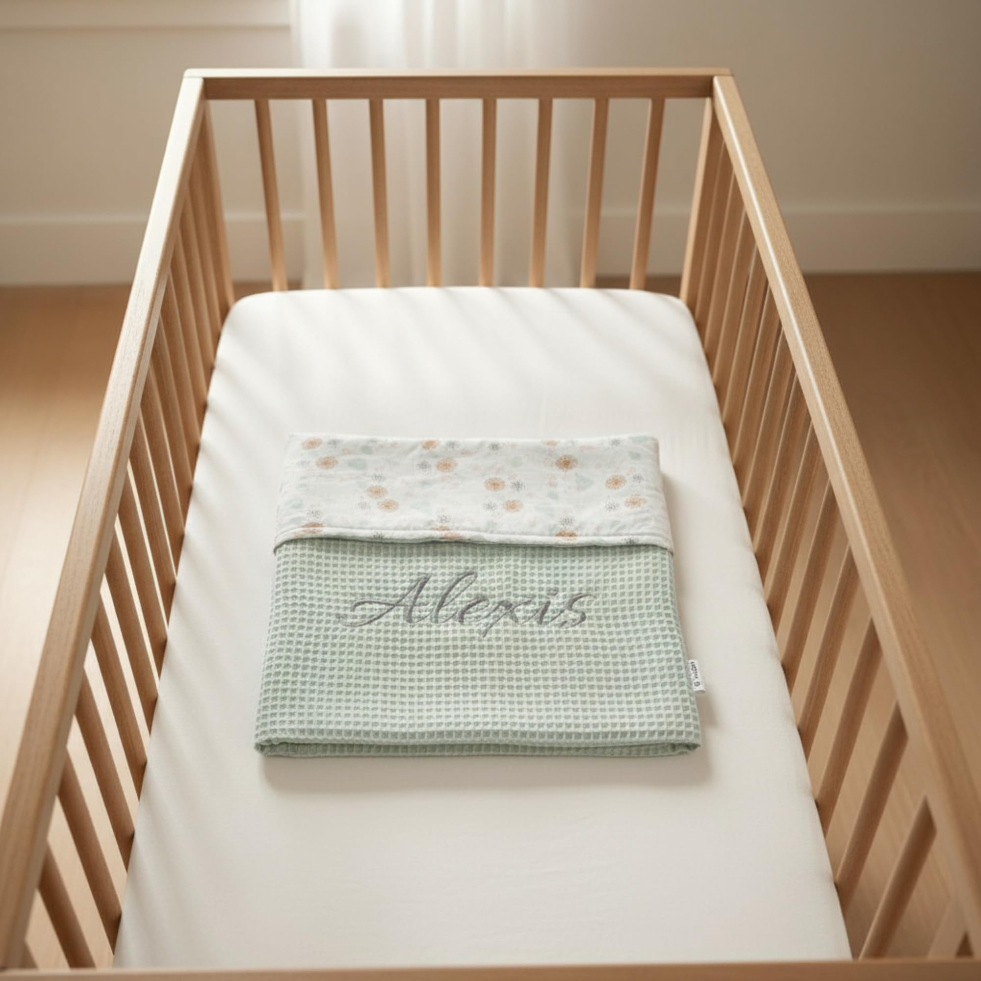 variouss Manta para Bebe Recien Nacido Personalizado con su Nombre Bordado, Cochecito o capazo. (019 Verde)