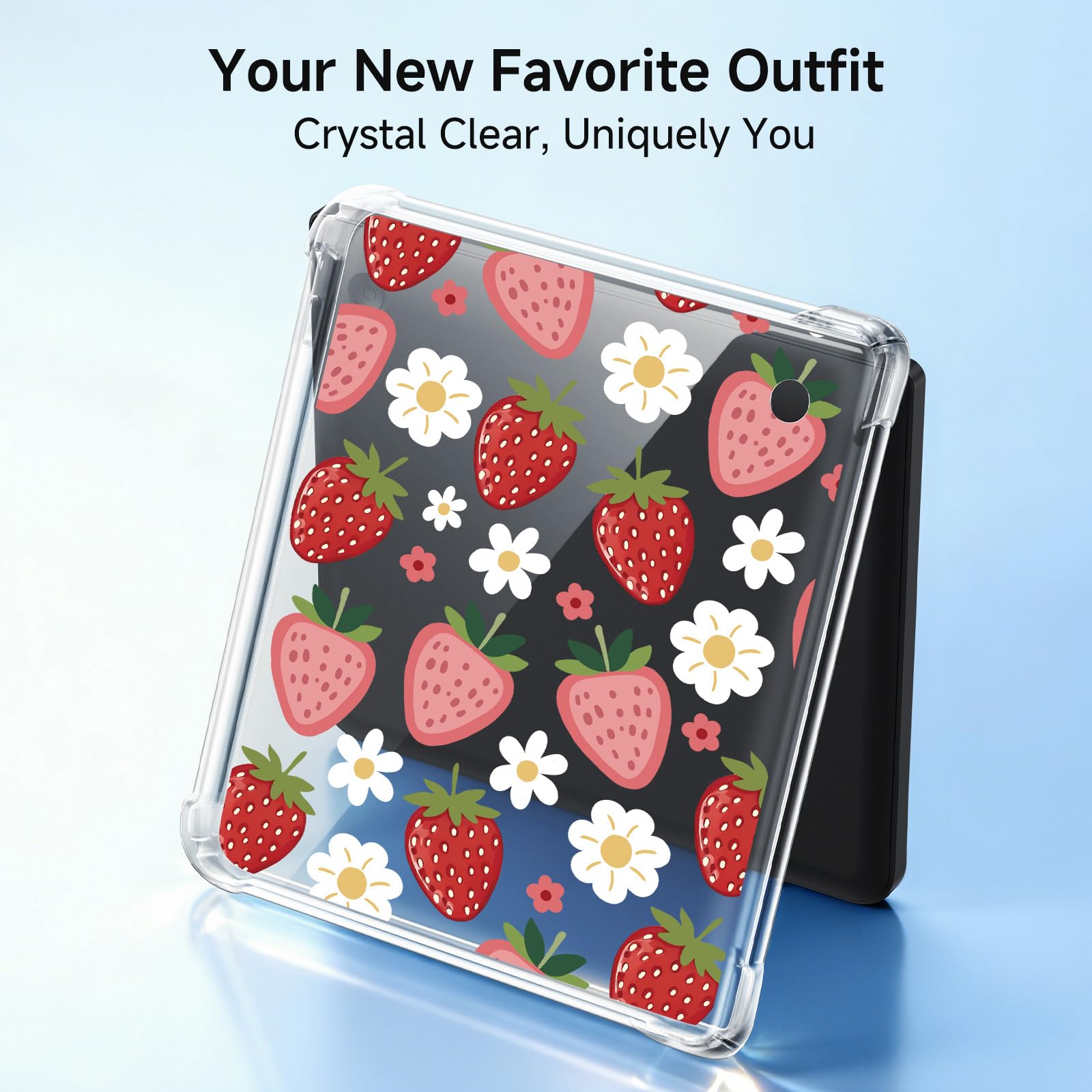 Custodia per Kobo Libra Color 7 pollici, cover trasparente con angoli rinforzati rosa fragola floreale