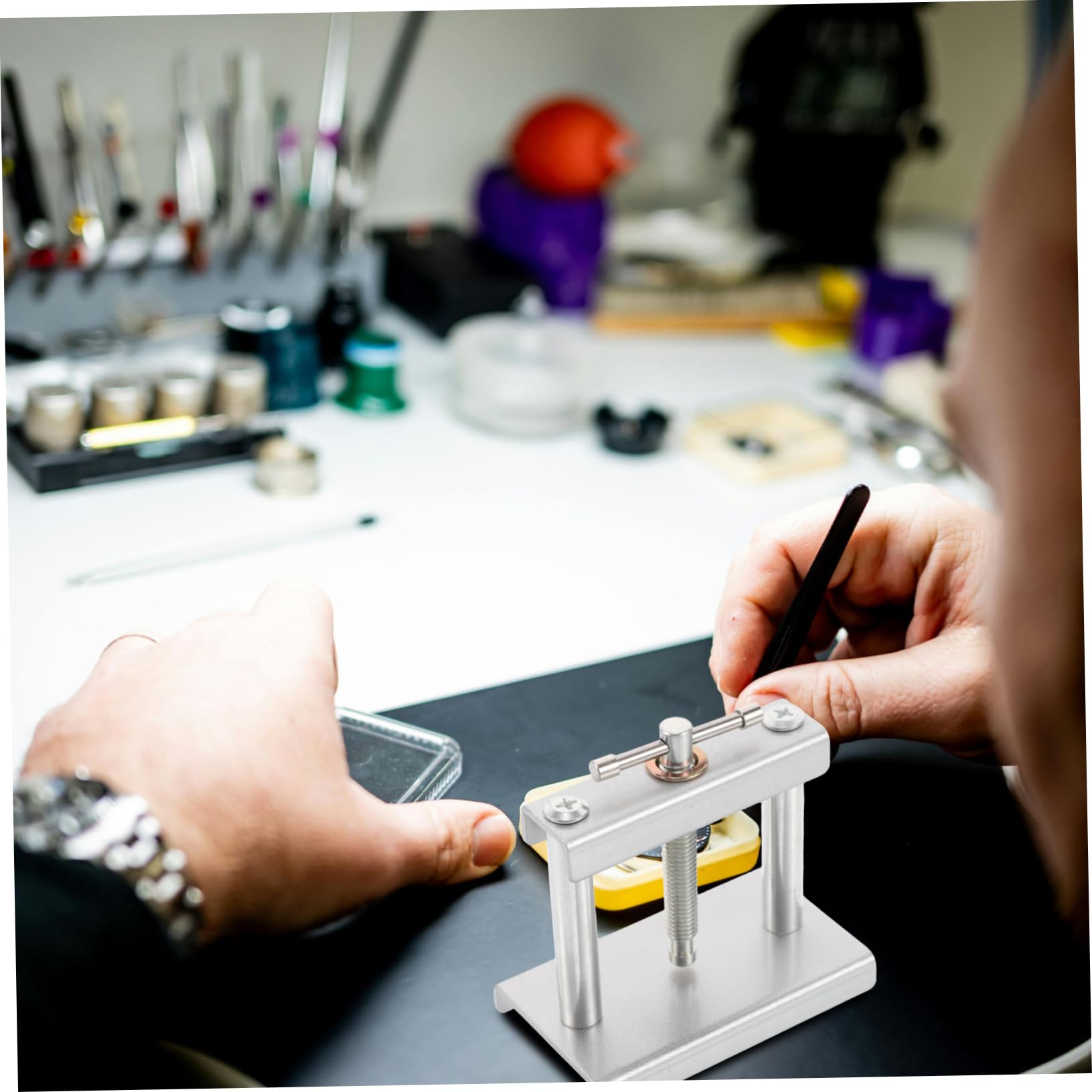 POPETPOP Presse Für Uhrenreparatur Batteriewechsel Gehäuseöffner Werkzeugset Für Quarz Und Mechanische Uhren Klemme Halter Ersatz Reparaturwerkzeug