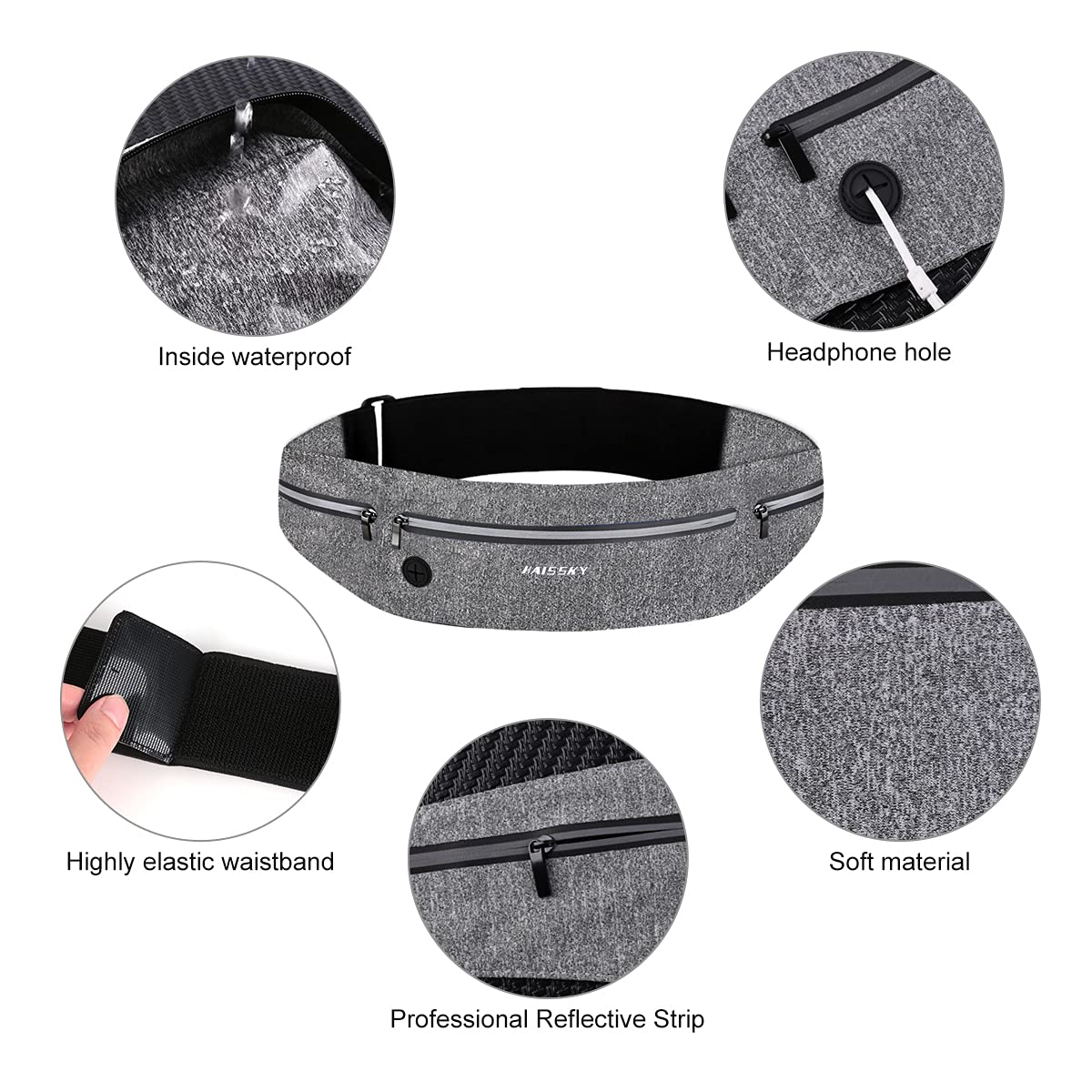 Cintura da corsa sottile per donne e uomini con 3 tasche, impermeabile alla moda cintura fitness per telefono passeggiate, escursioni, campeggio, jogging, aria aperta,Taglia universale