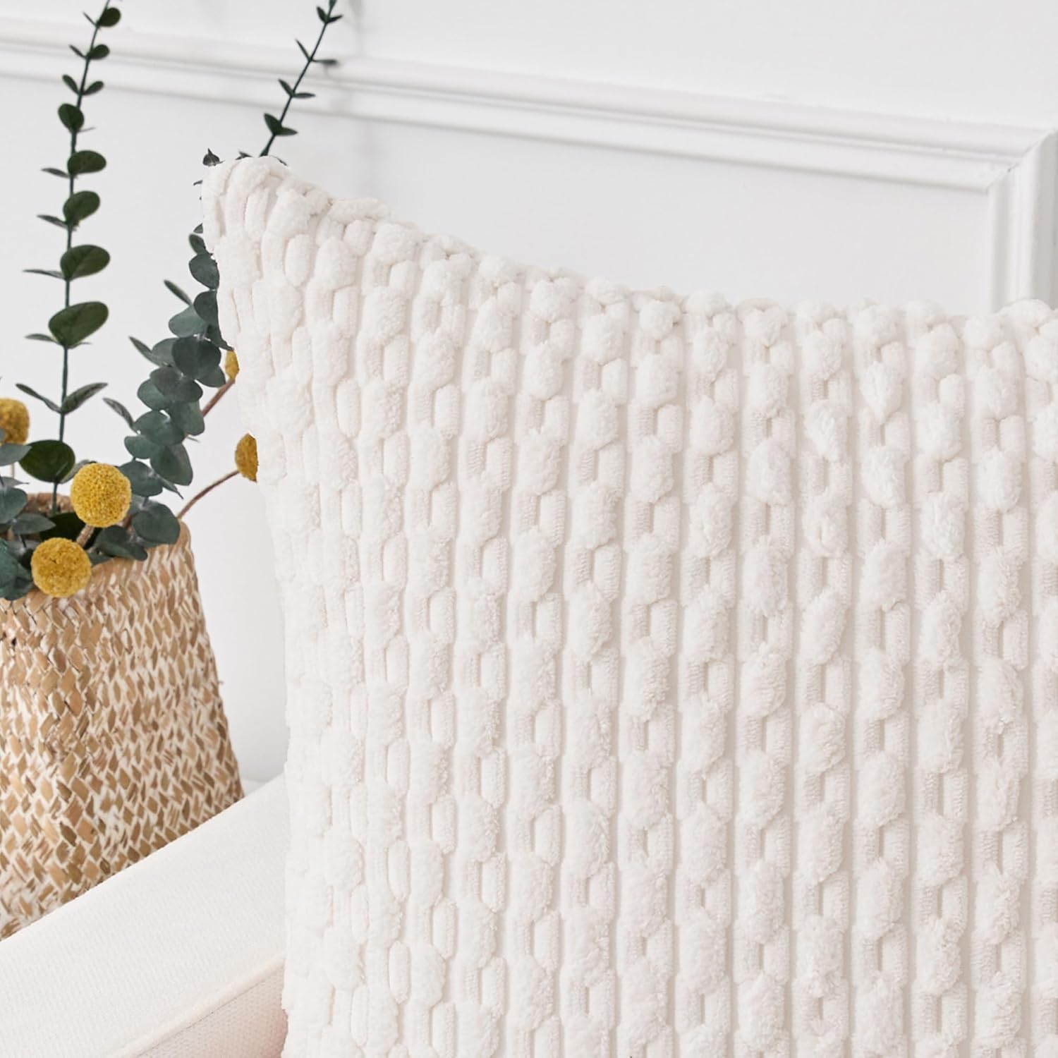 Kevin Textile 12x24 Inch Pillow Cover 1 Pack Boho Christmas Decorative Soft Striped Corduroy Lumbar Farmhouse Color Accent Rectangle Cushion Case for Living Room Couch Sofa Bed, Pure White 24" x 12" (Pack of 1) Pure White