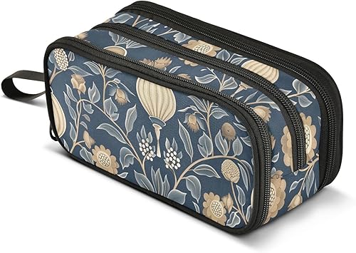 Miniatura 8 de Nylon Large Zipper Pencil Bag William Morris Style Rustic Ethnic Floral Dark Blue Big Capacity Zipper Mesh Pencil Case Stationery for College Teen