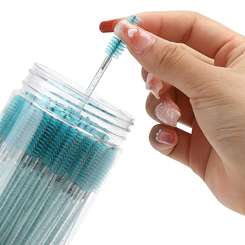 Vista 67 de 100 varitas de rímel desechables, cepillo de carretes de cejas de cristal para extensiones de pestañas, cepillos de pestañas rosas con contenedor