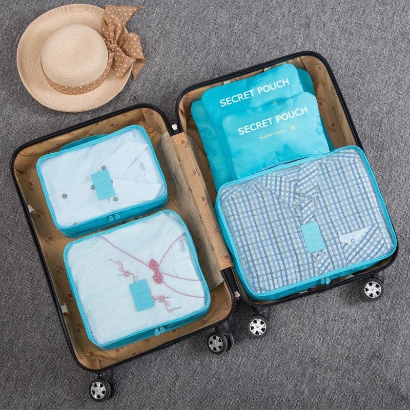 Image of 6 in 1 Polyester Secret Pouch Travel Bag Packing Cubes Laundry Bag with Undergarments & Cloth Storage Organizer Travelling Set /Suitcase Cloth Cube Bag