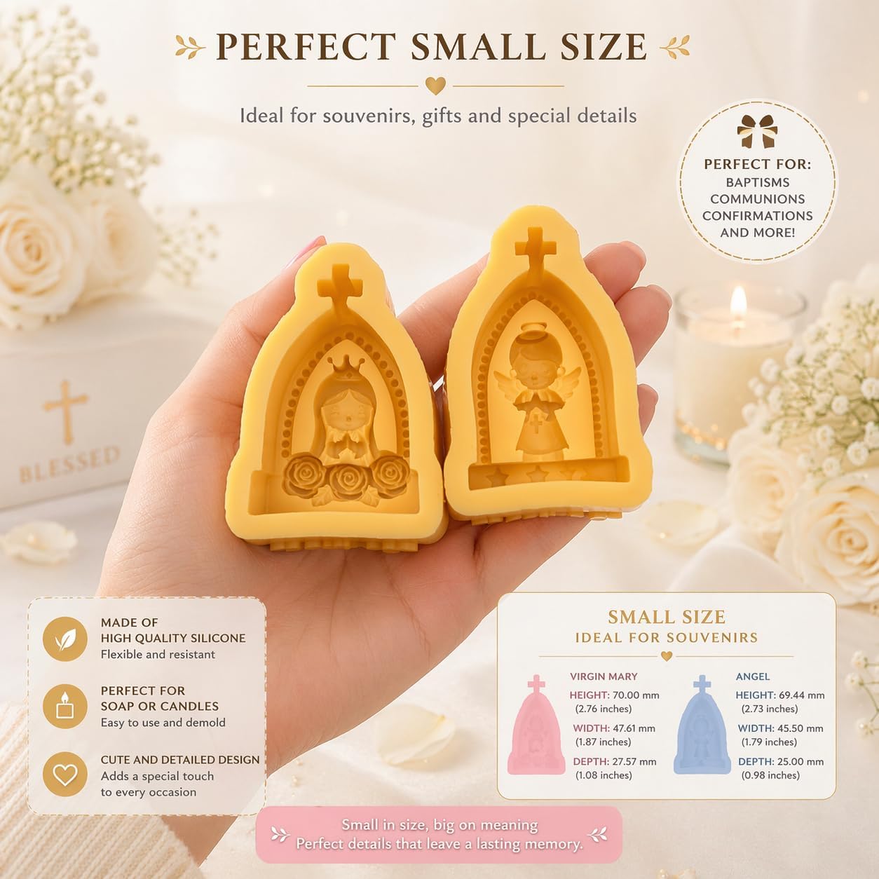 Angel Mold & Virgin Mary Candle Mold – Religious Silicone Mold Set 2 Pieces for Candle Making, Soap, Resin & Chocolates – Moldes para Velas – Small Candle Molds for DIY