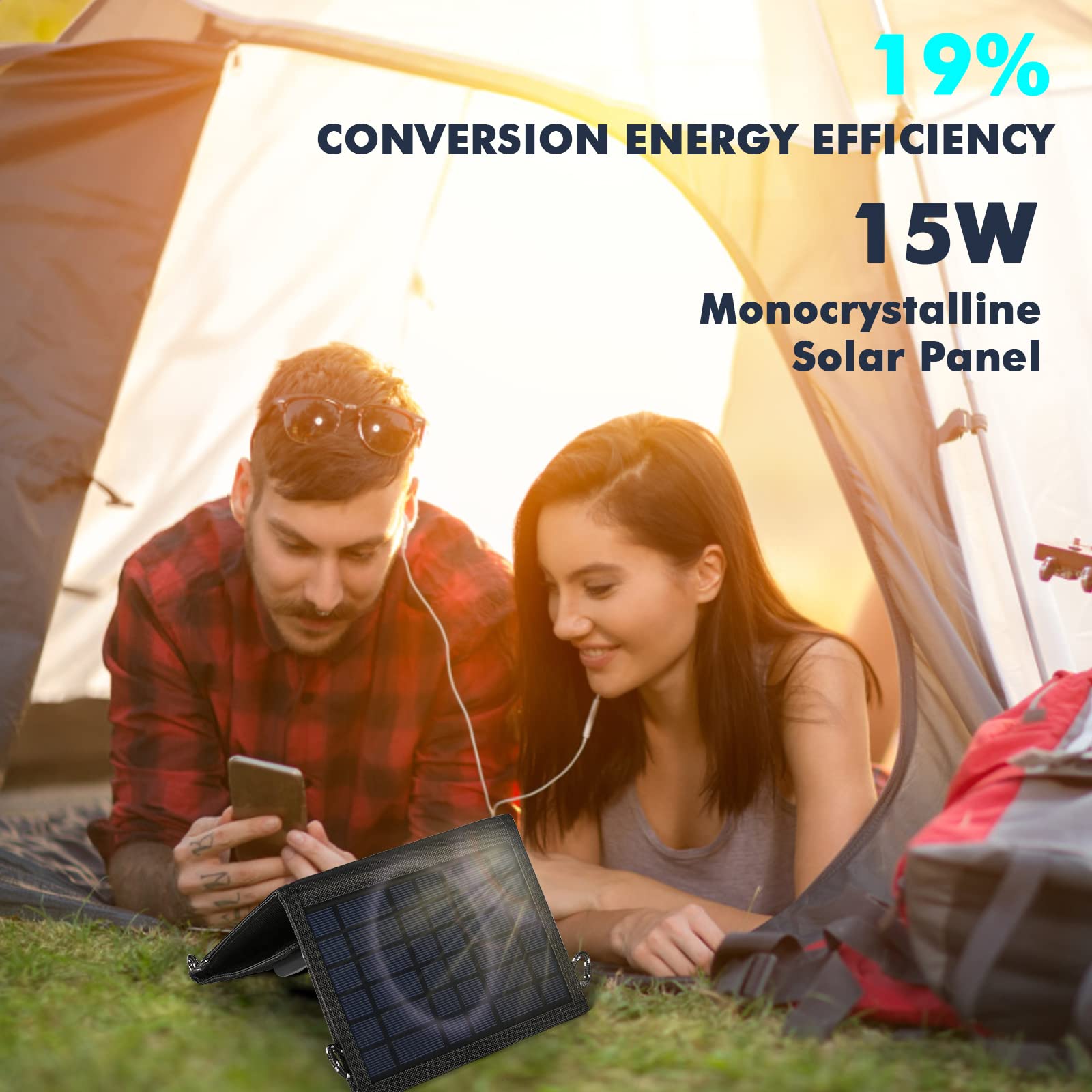 Jadeshay Pannello Solare,15W Caricatore Solare Portatile IP67 con USB 2 porte Pannello Solare Pieghevole a Ricarica Rapida per Campeggio Mobile Fotocamera