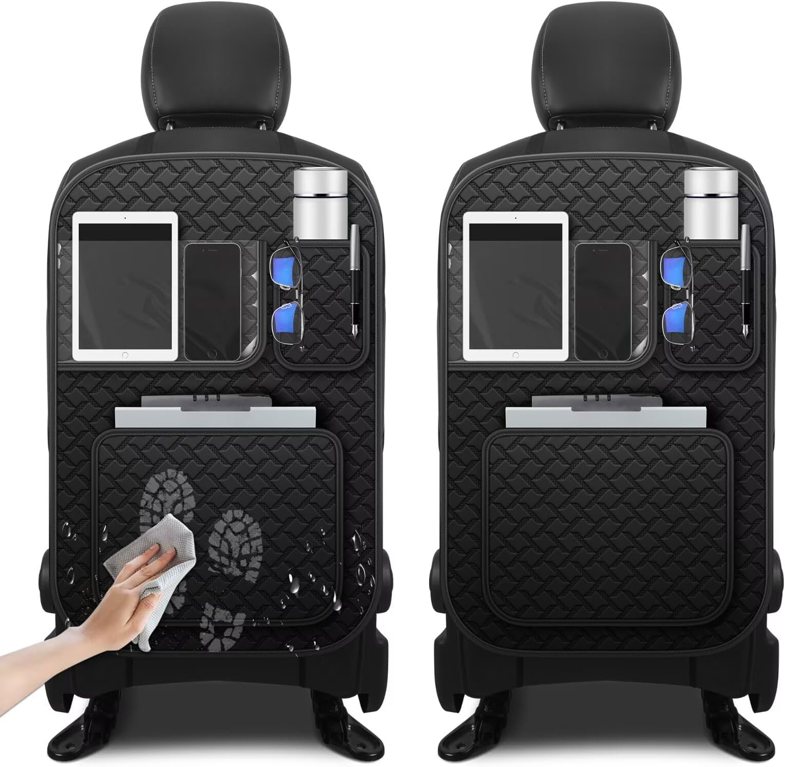 Back Seat Protector 2 Pack Fit for Ford Bronco Sport Car Kick Mats with Touchscreen Tablet Holder Storage Organizer Waterproof Dirt Proof Faux Leather Auto Accessories for Kids (1 Pair Black)