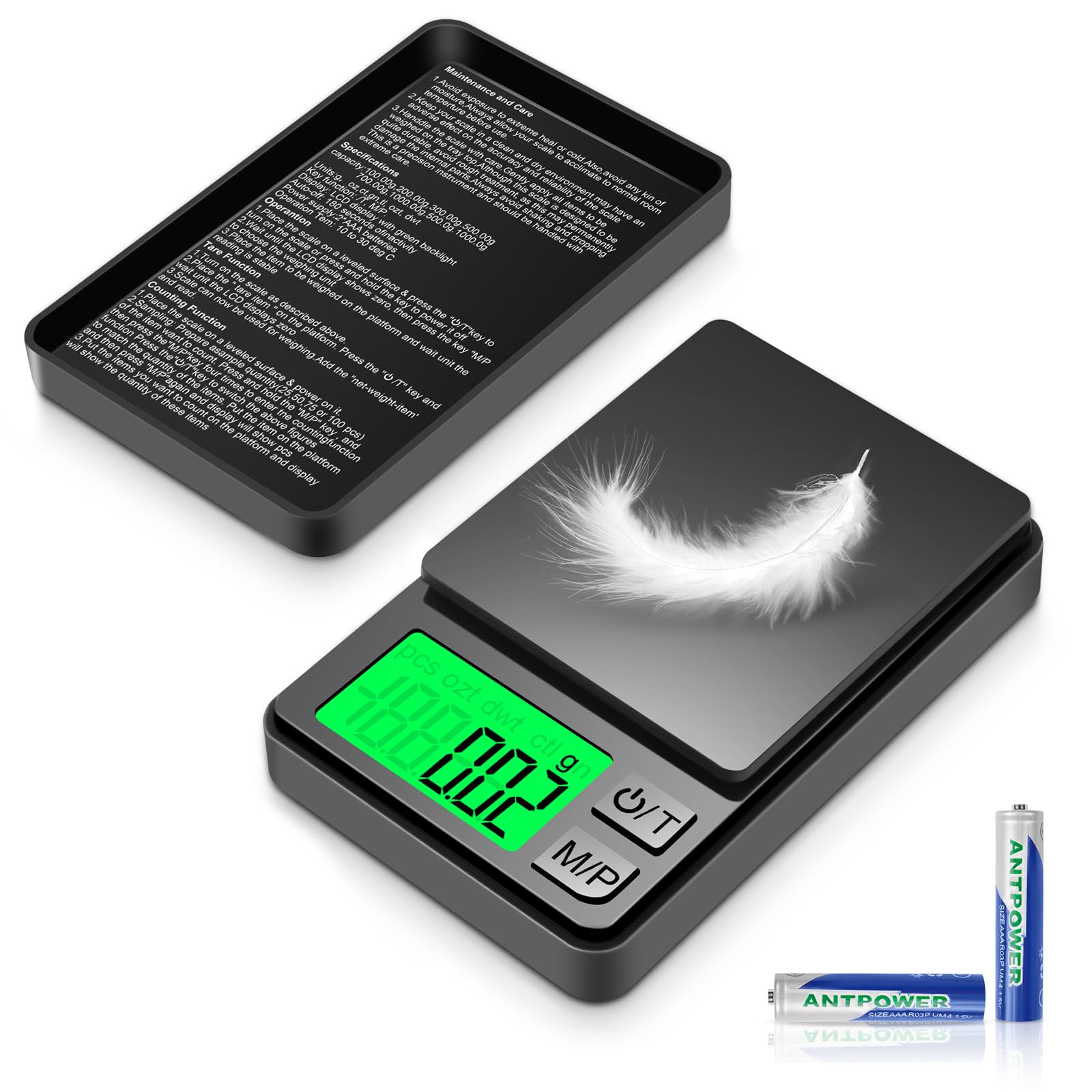 HOTUT Bilancia di Precisione 1000g/0.01g, Portatile Bilance per Gioielli, Digital Pro Pocket, con Display LCD e 7 Unità, Funzione Tara, per Cucina Cucinare, Caffè, Farmaci (2 Batterie Incluse)