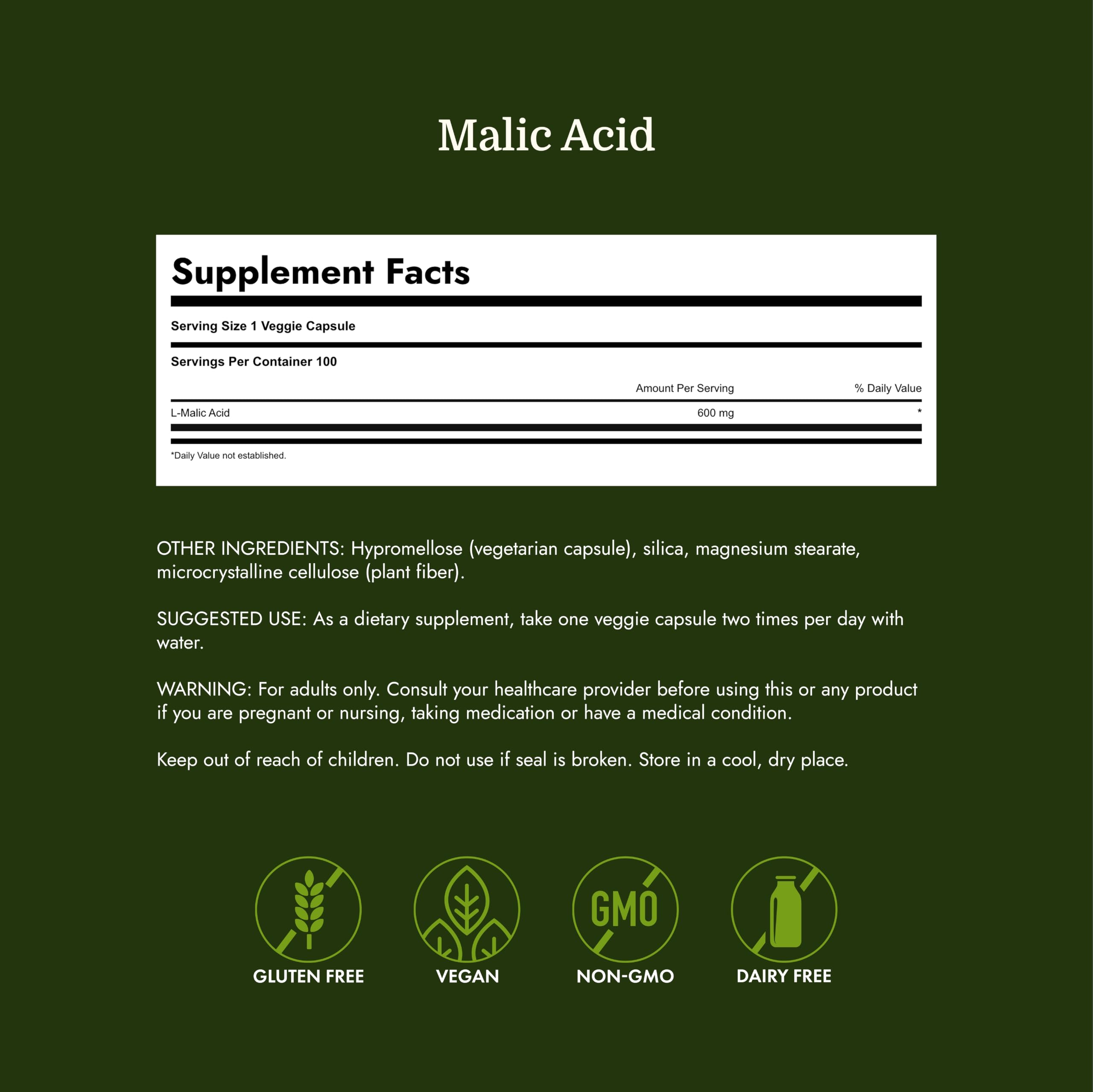 Amazon.com: Swanson Malic Acid Cellular Energy 600 mg, 100 Veggie