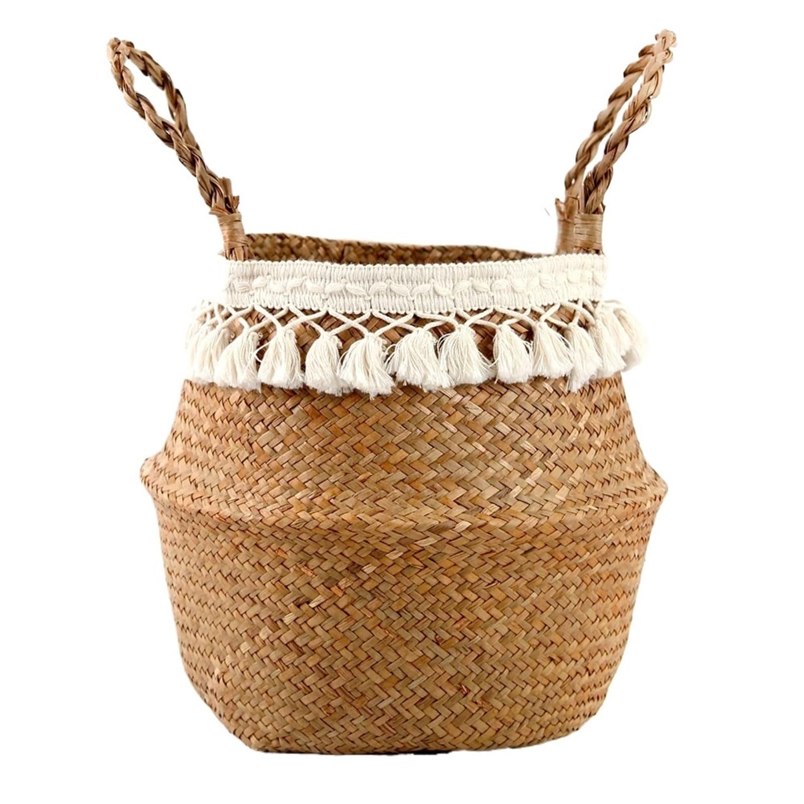 JFNKLFG Woven Plant Pot 3pcs Wicker Basket Woven Seagrass For Plant Pot Organizer Laundry Picnic(LZ19730,22x20cm)