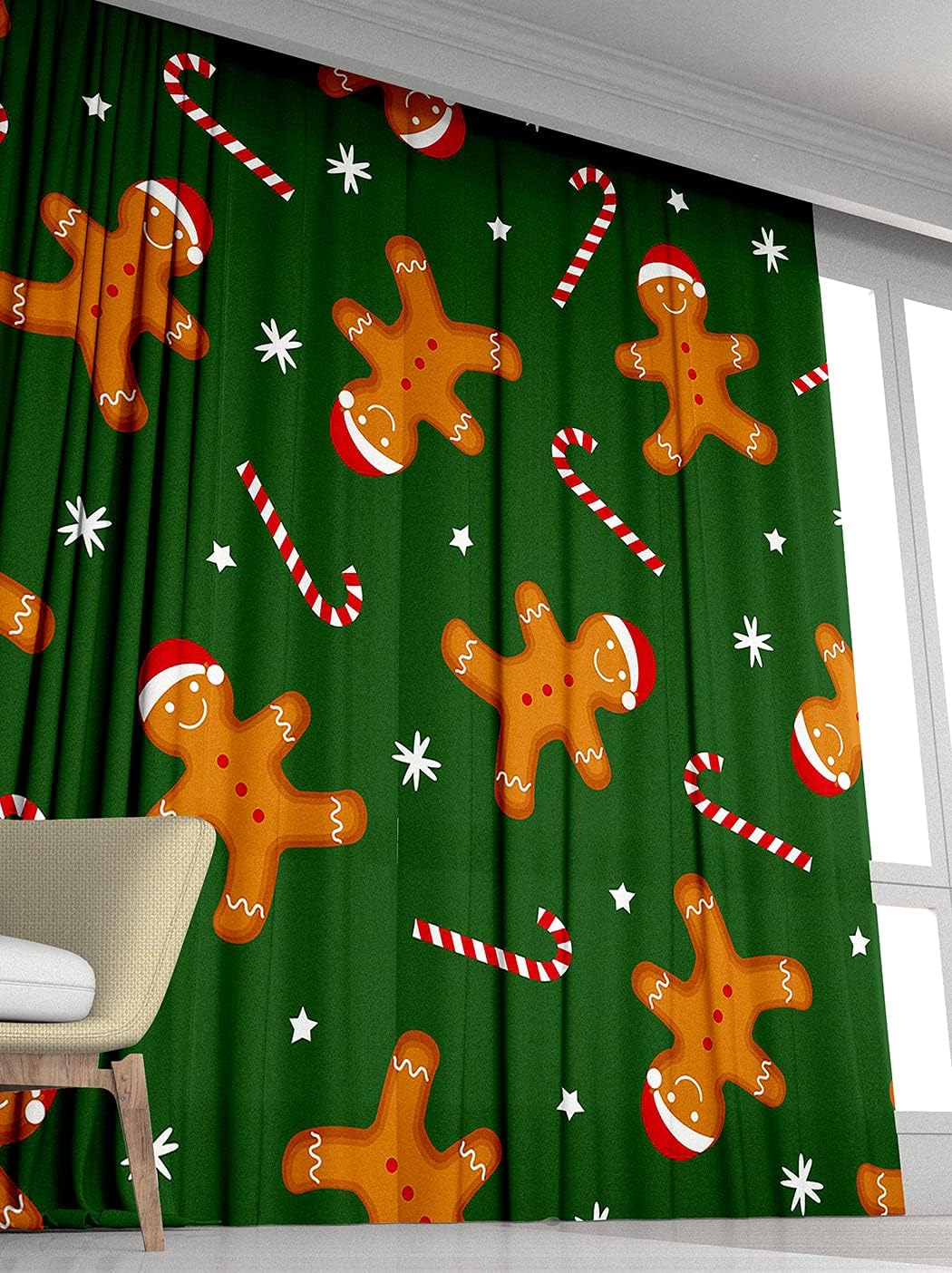 Gingerbread Window Drapes Curtain Gingerbread Christmas Xmas Hat and Candy Rod Pocket Drapes Curtain for Living Room Home Decor 21x63 Inches 2 Panels