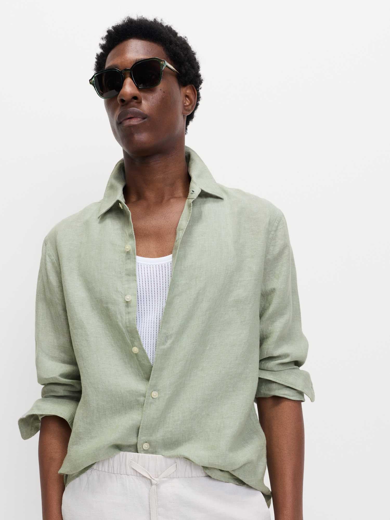 Marks & Spencer Camisa de Lino Puro para Hombre, Ajuste Normal, Transpirable