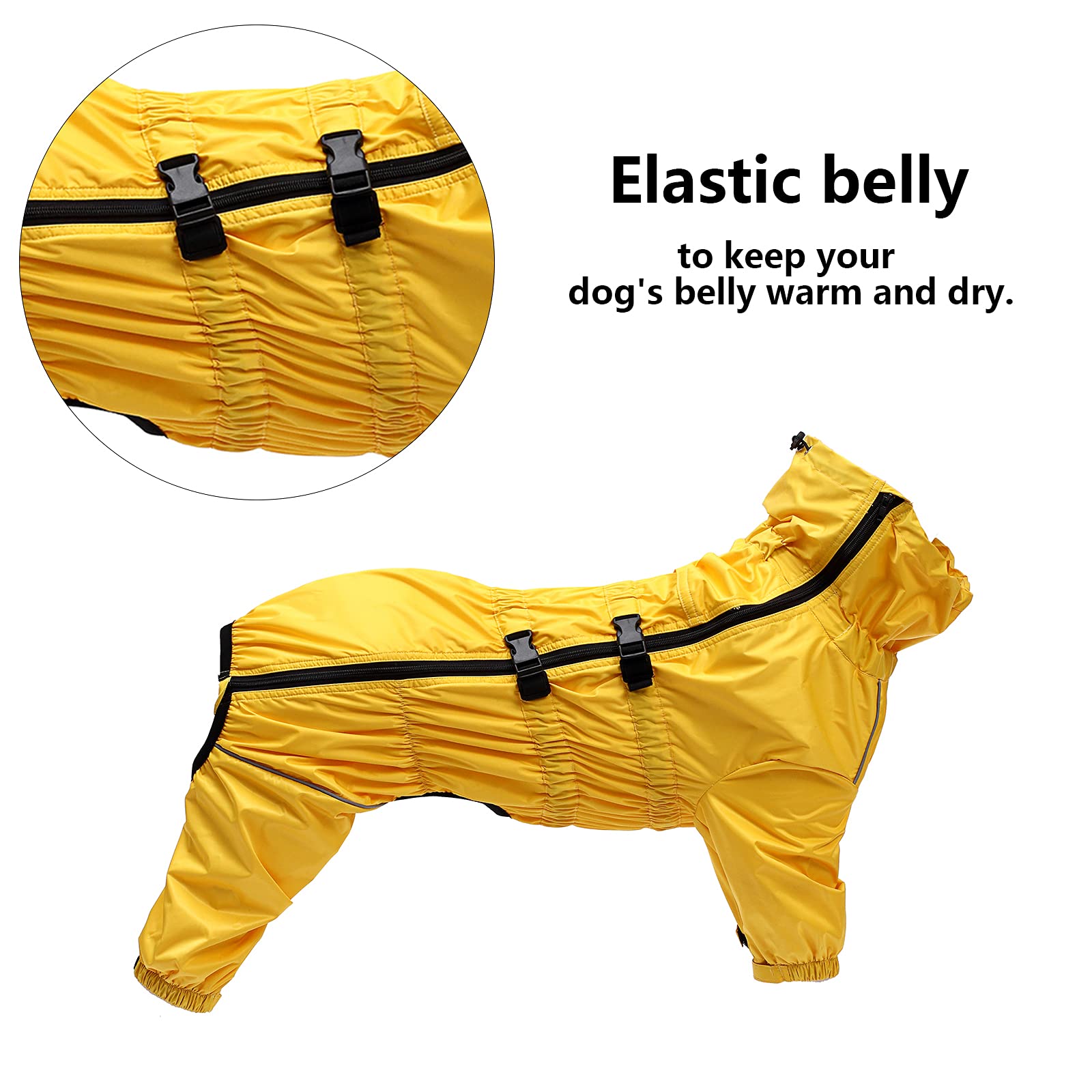 MOREZI Impermeabile per cani a collo alto, cappotto per cani impermeabile a quattro zampe, cerniera posteriore e polsini elastici, facili da indossare e da togliere e comodi da indossare-Giallo-S