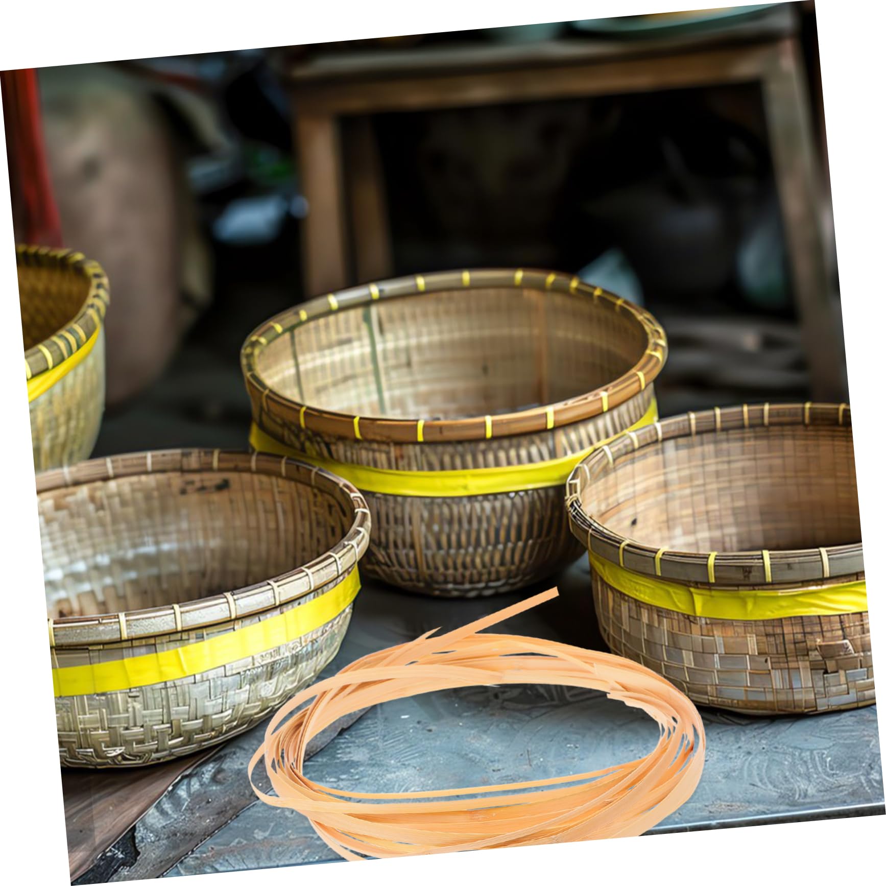 SHINEOFI Tiras De Bambú Planas Para Tejer 4 Rollos Material Natural De Caña Para Decoración De Boda Manualidades Y Tejido De Cestas